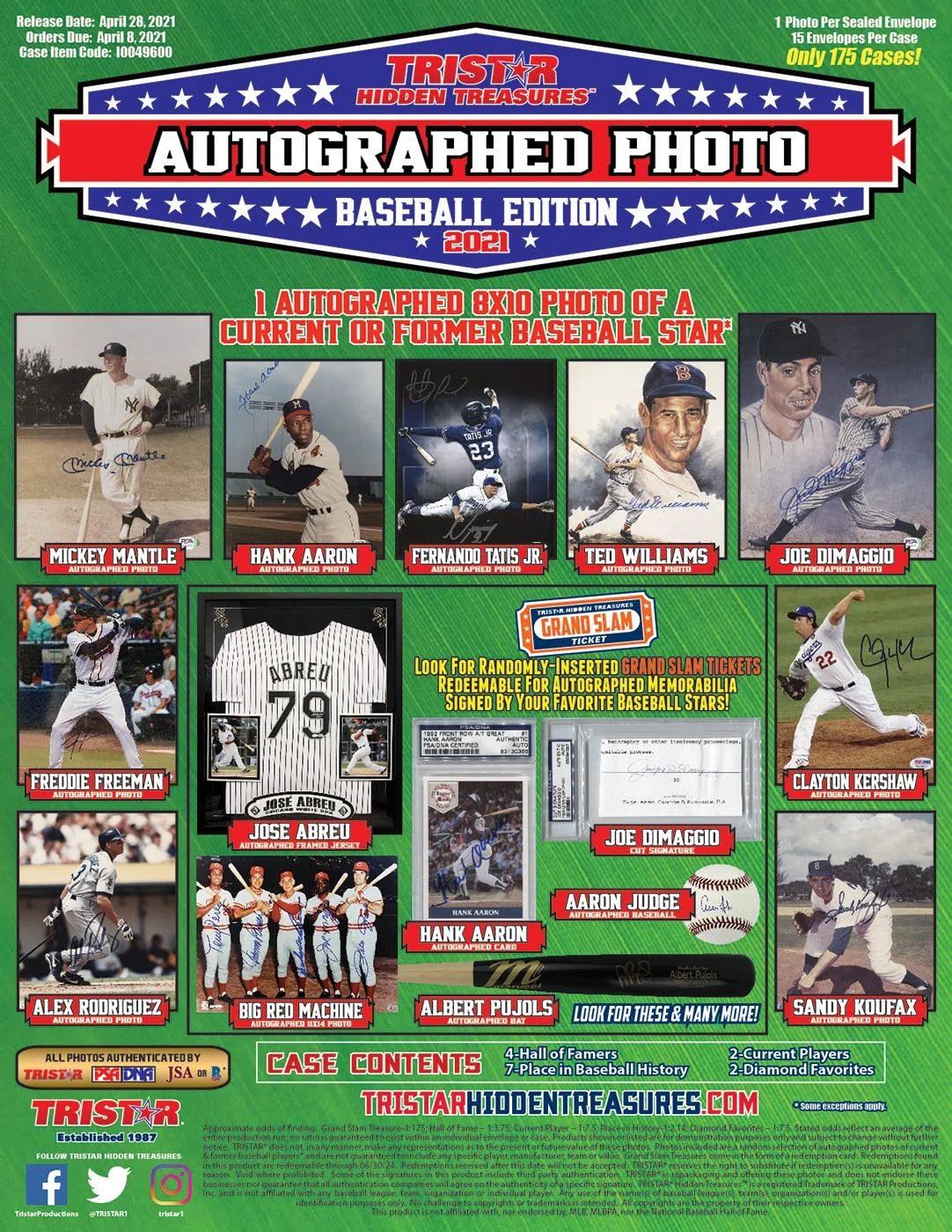DRAFT - Just In 2021 TriStar Hidden Treasures Autographed Photo Baseball Hobby Box (Reed Buy)