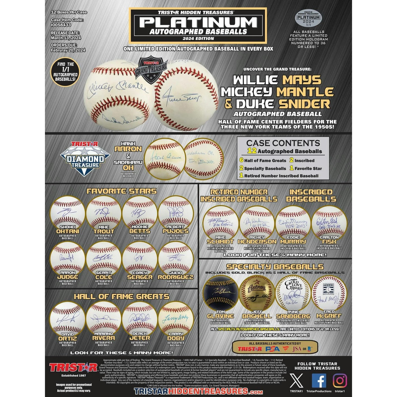 DRAFT - Just In 2024 TriStar Hidden Treasures Platinum Autographed Baseballs Hobby Box (Reed Buy)
