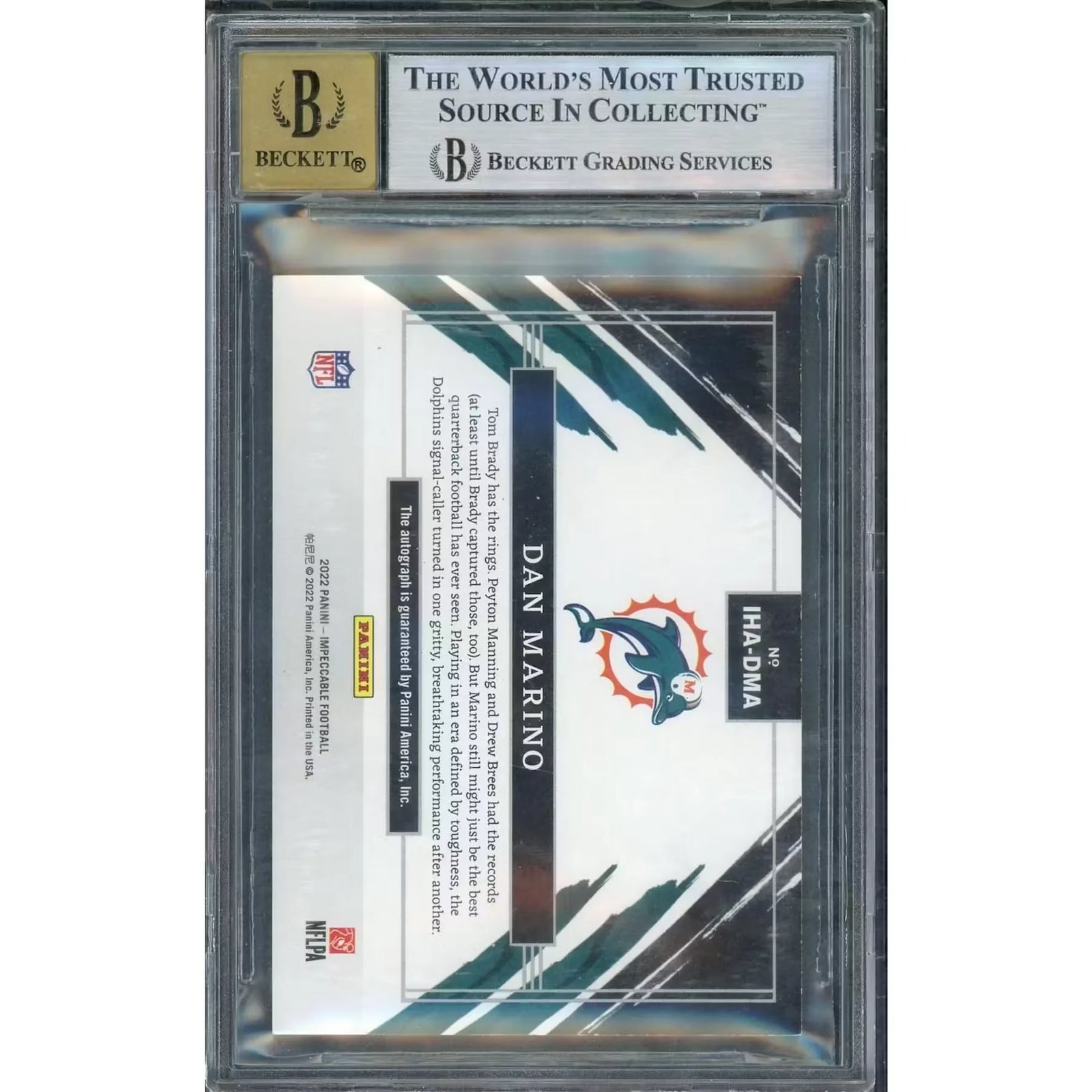 Dan Marino Signed 2022 Panini Impeccable Card | BGS 8 Auto 10
