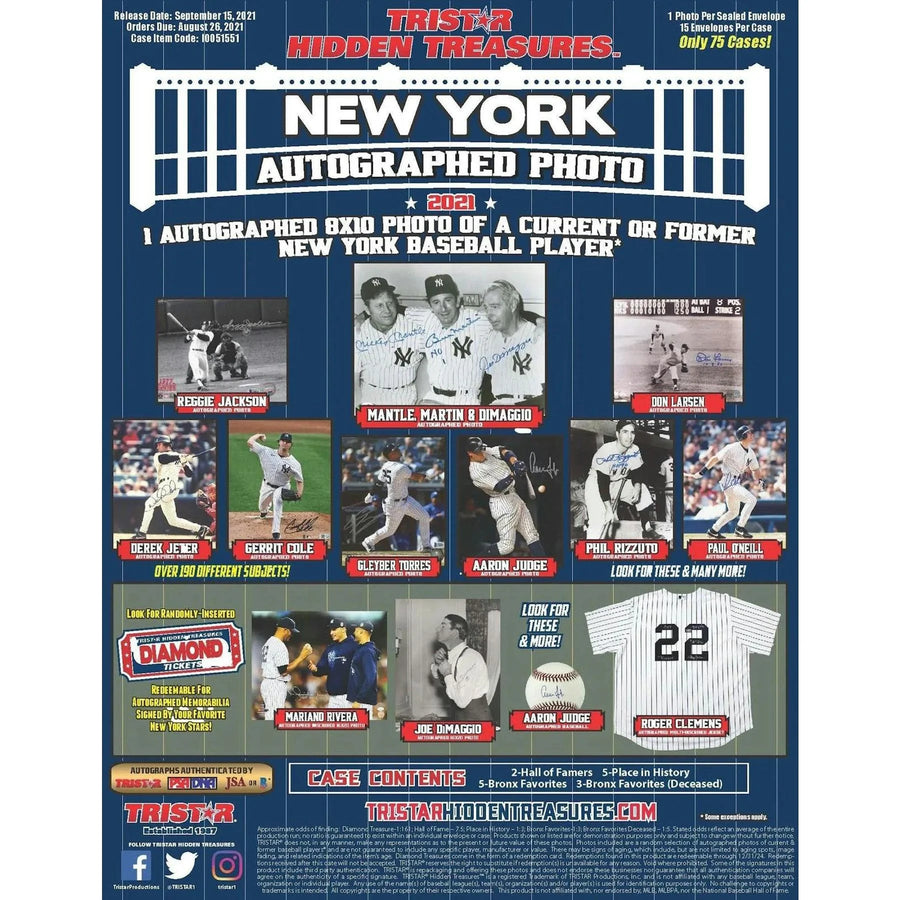 DRAFT - Just In 2021 Tristar Hidden Treasures Autographed New York Baseball 8x10 Photo Edition Box (Reed Buy)