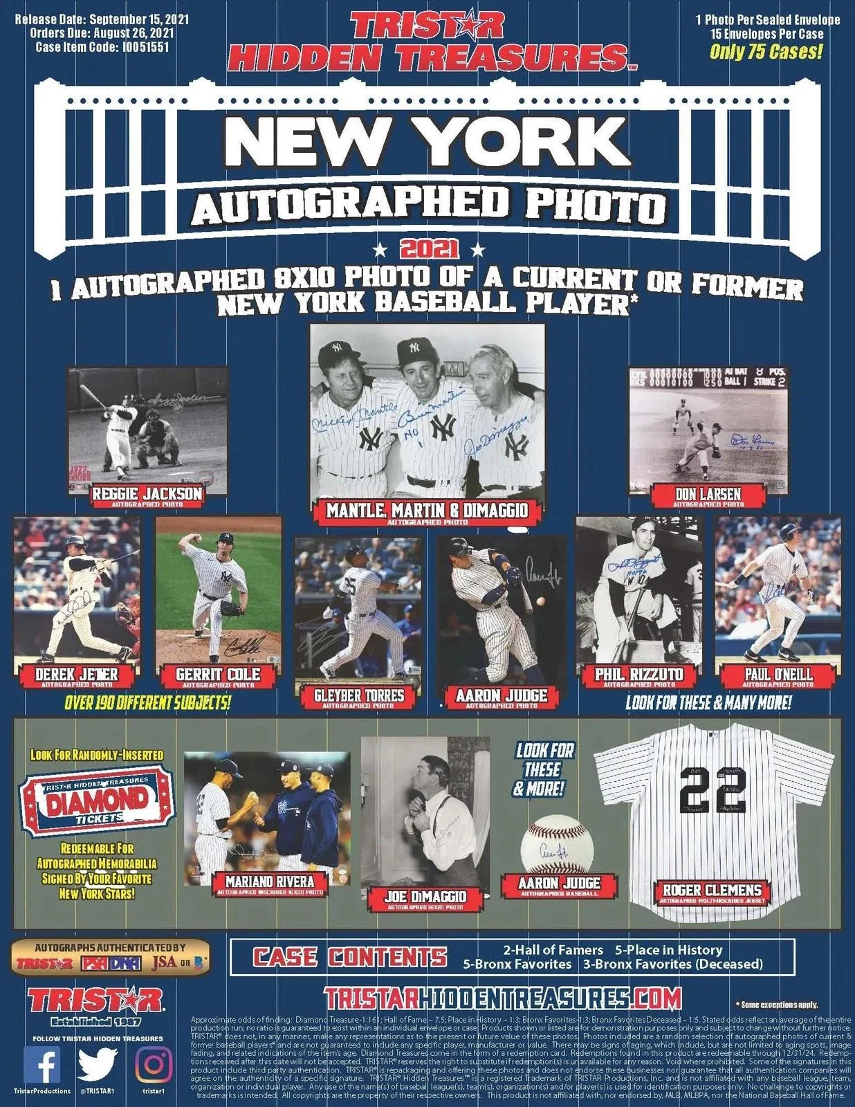 DRAFT - Just In 2021 Tristar Hidden Treasures Autographed New York Baseball 8x10 Photo Edition Box (Reed Buy)