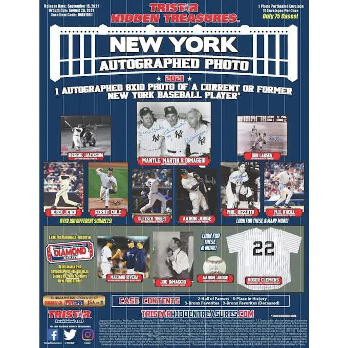 DRAFT - Just In 2021 Tristar Hidden Treasures Autographed New York Baseball 8x10 Photo Edition Box (Reed Buy)