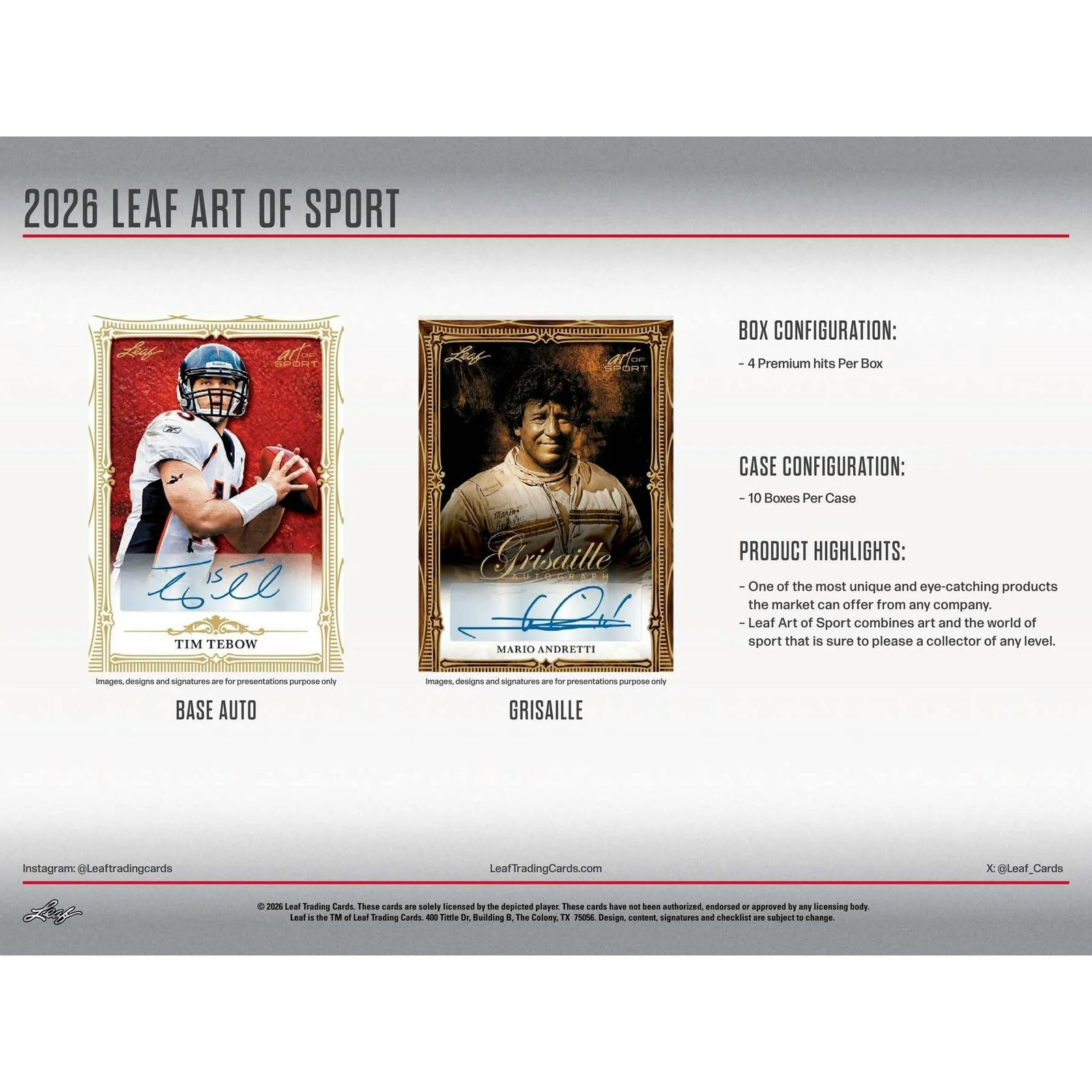 DRAFT - Presell 2026 Leaf Art of Sport Hobby 10-Box Case (Presell) Releases Jul. 31st, 2026