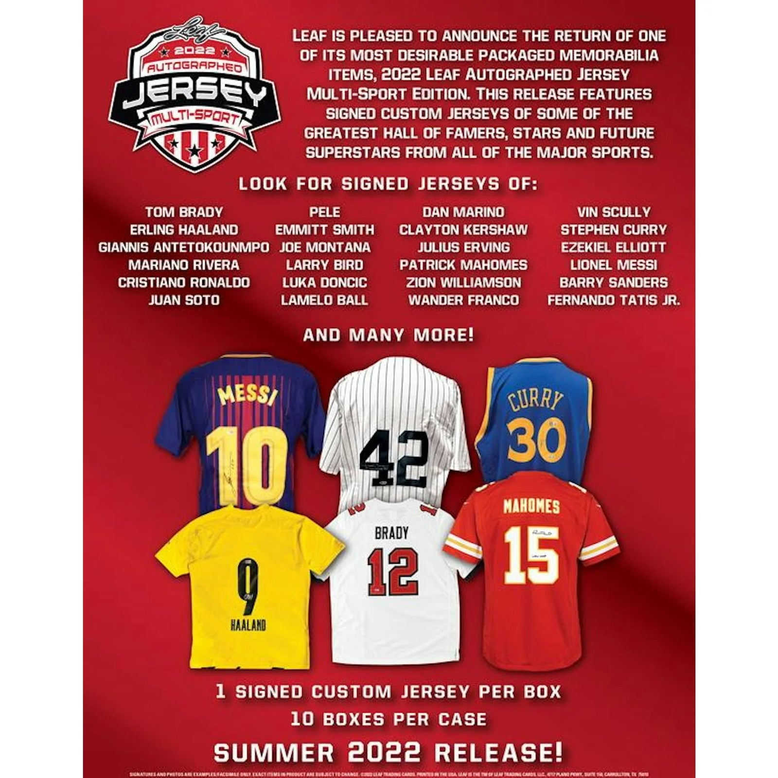 DRAFT - Just In 2022 Leaf Autographed Jersey Multi-Sport Hobby Box (Reed Buy)