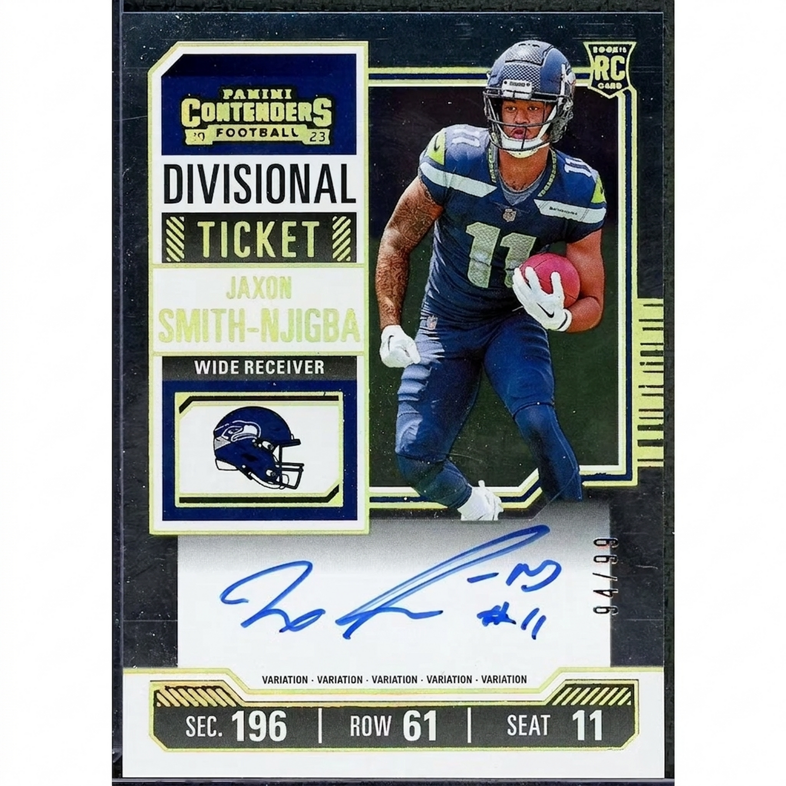 Jaxon Smith-Njigba 2023 Panini Contenders Divisional Ticket Variation Rookie Auto/99