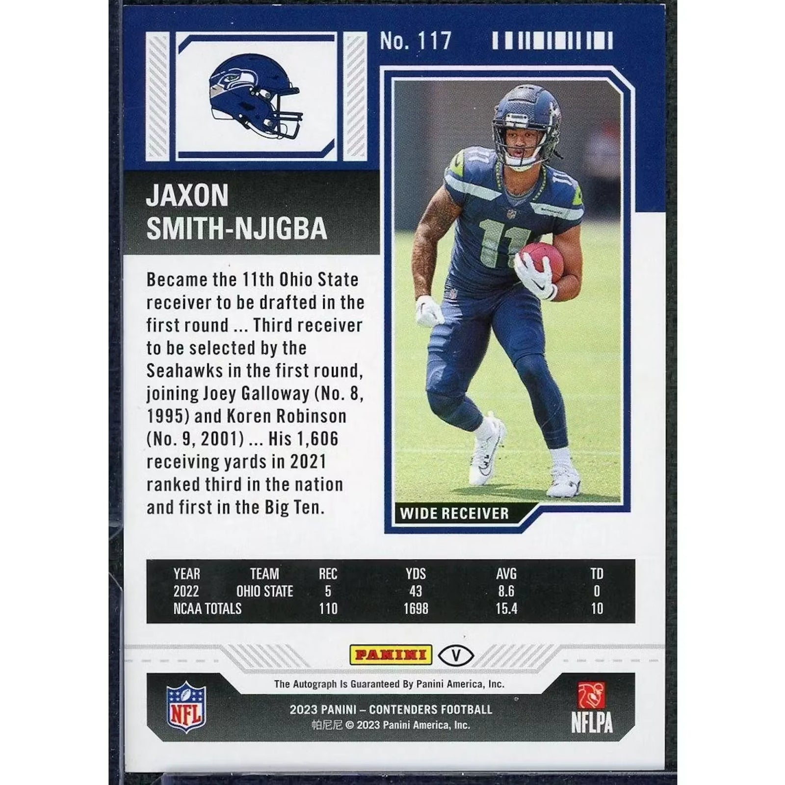 Jaxon Smith-Njigba 2023 Panini Contenders Divisional Ticket Variation Rookie Auto/99