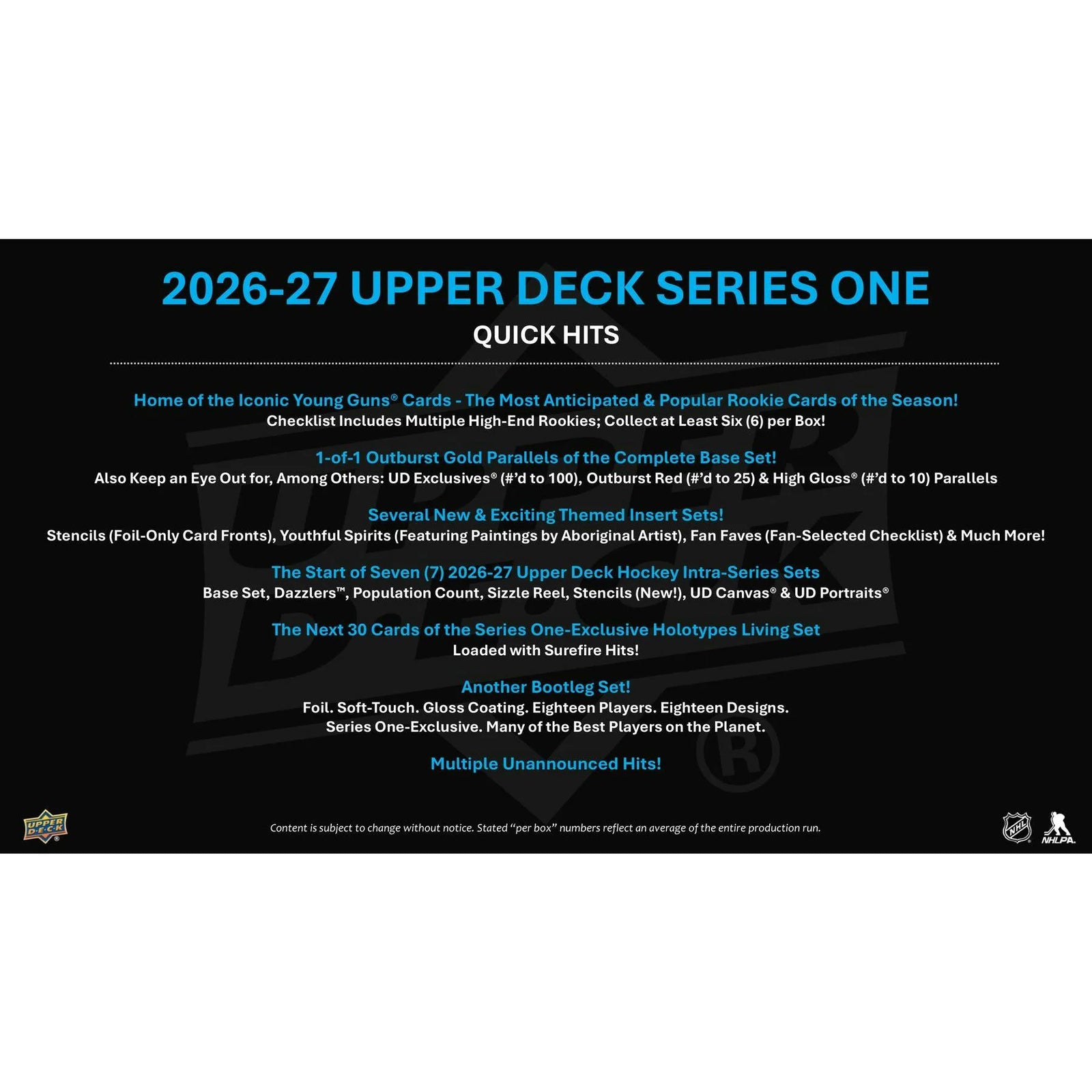 DRAFT - Presell 2026/27 Upper Deck Series 1 Hockey Hobby 12-Box Case (Presell) Releases Oct. 7th, 2026
