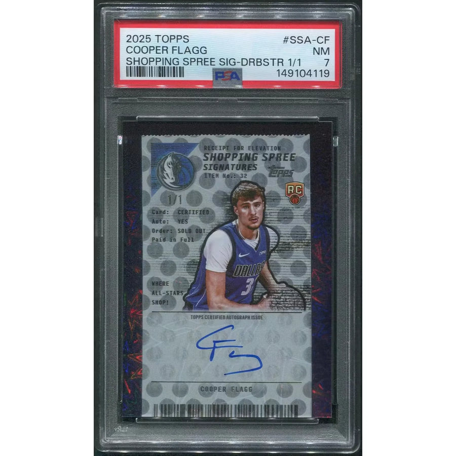 Cooper Flagg Signed 2025-26 Topps Basketball Card | Shopping Spree Signatures #1/1 PSA 7