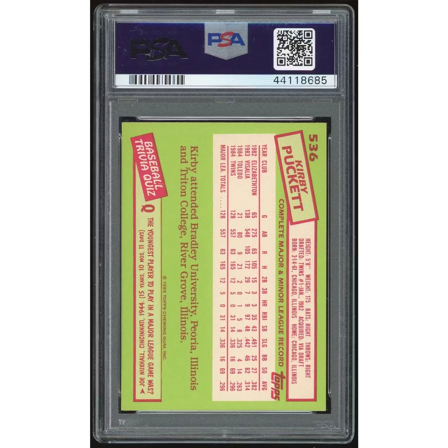 Kirby Puckett 1985 Topps Tiffany Rookie Card #536 | PSA 8