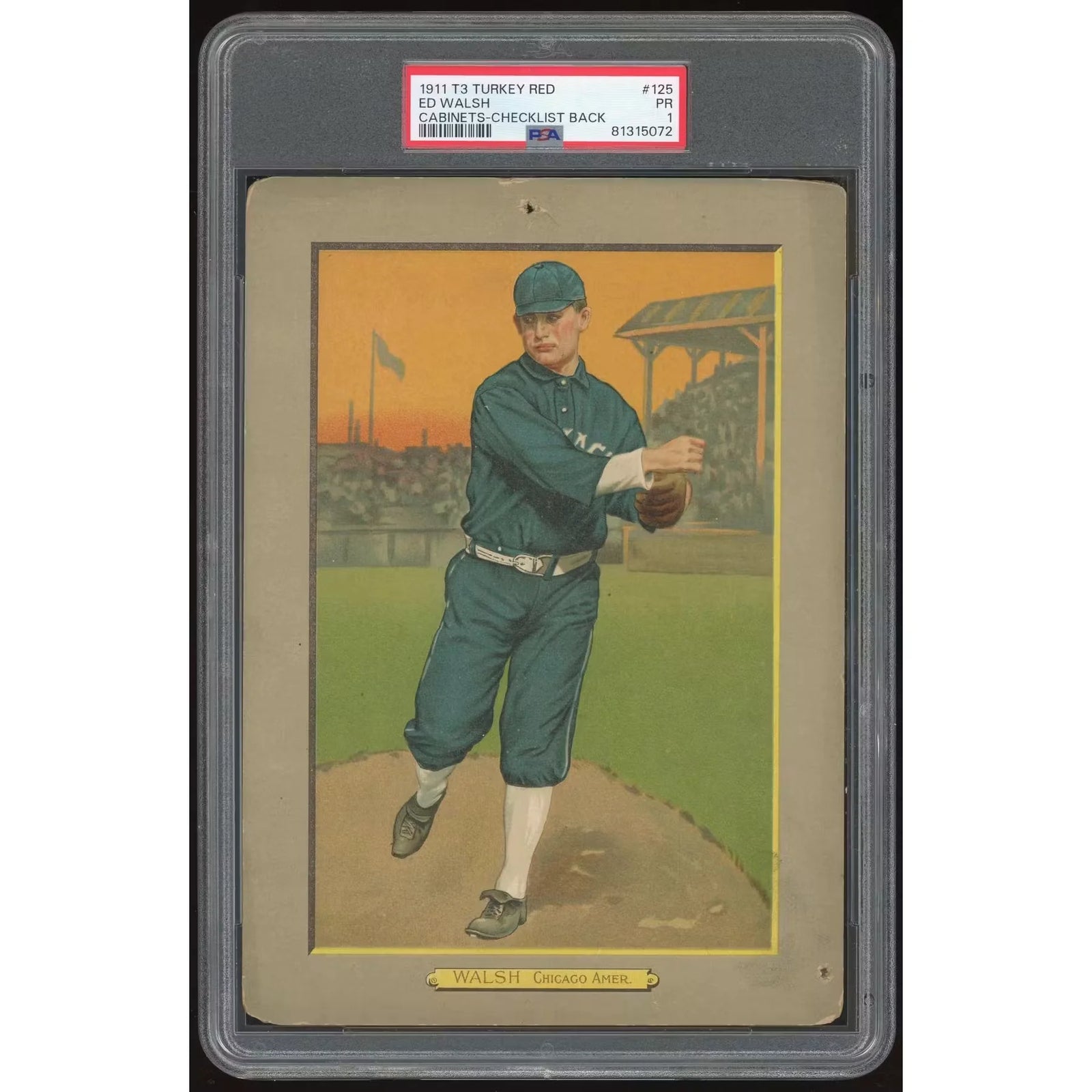Ed Walsh 1911 T3 Turkey Red Cabinets #125 | PSA 1 Checklist Back