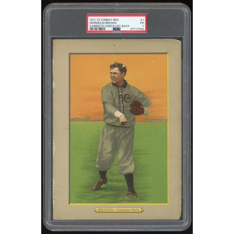 Mordecai Brown 1911 T3 Turkey Red Cabinet #1 Card | PSA 1