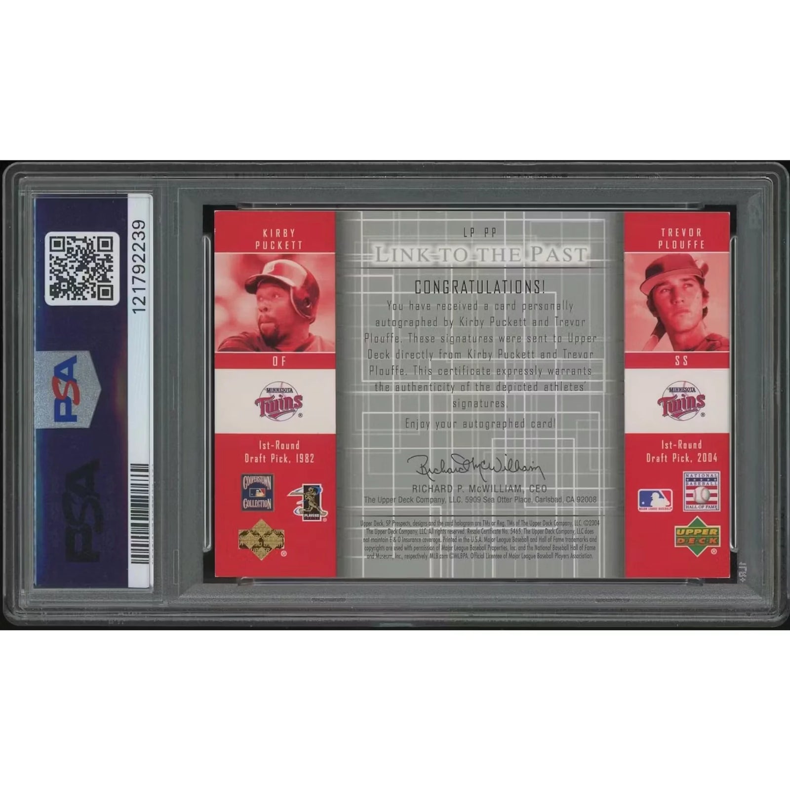 Kirby Puckett & Trevor Plouffe Signed 2004 Upper Deck SP Prospects #41 Card | PSA 8