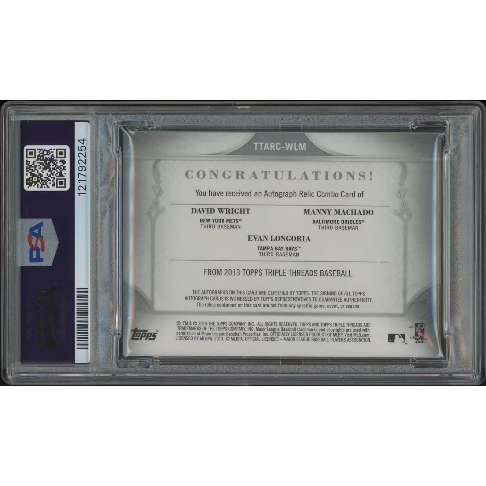 Evan Longoria, David Wright & Manny Machado Signed 2013 Topps Triple Threads #01 Card | PS
