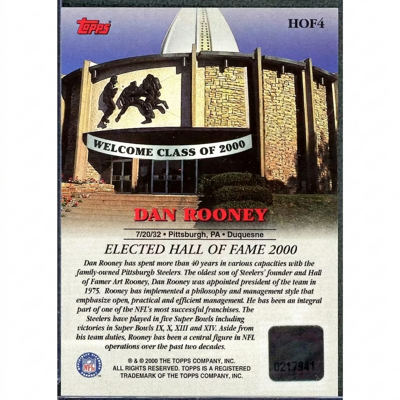 Dan Rooney Signed 2000 Topps Hall of Fame Card | #HOF4