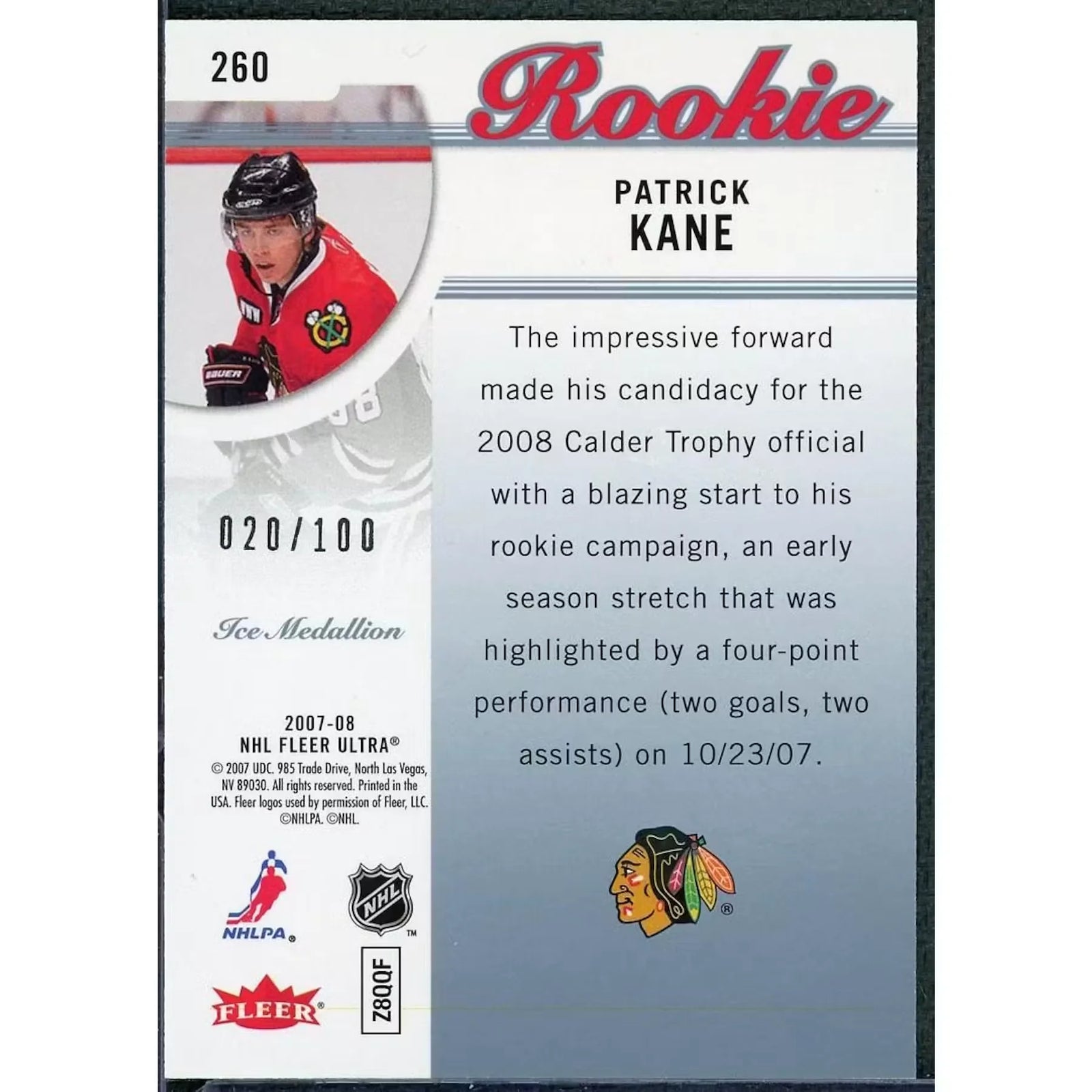 Patrick Kane 2007-08 Fleer Ultra Ice Medallion | 20/100