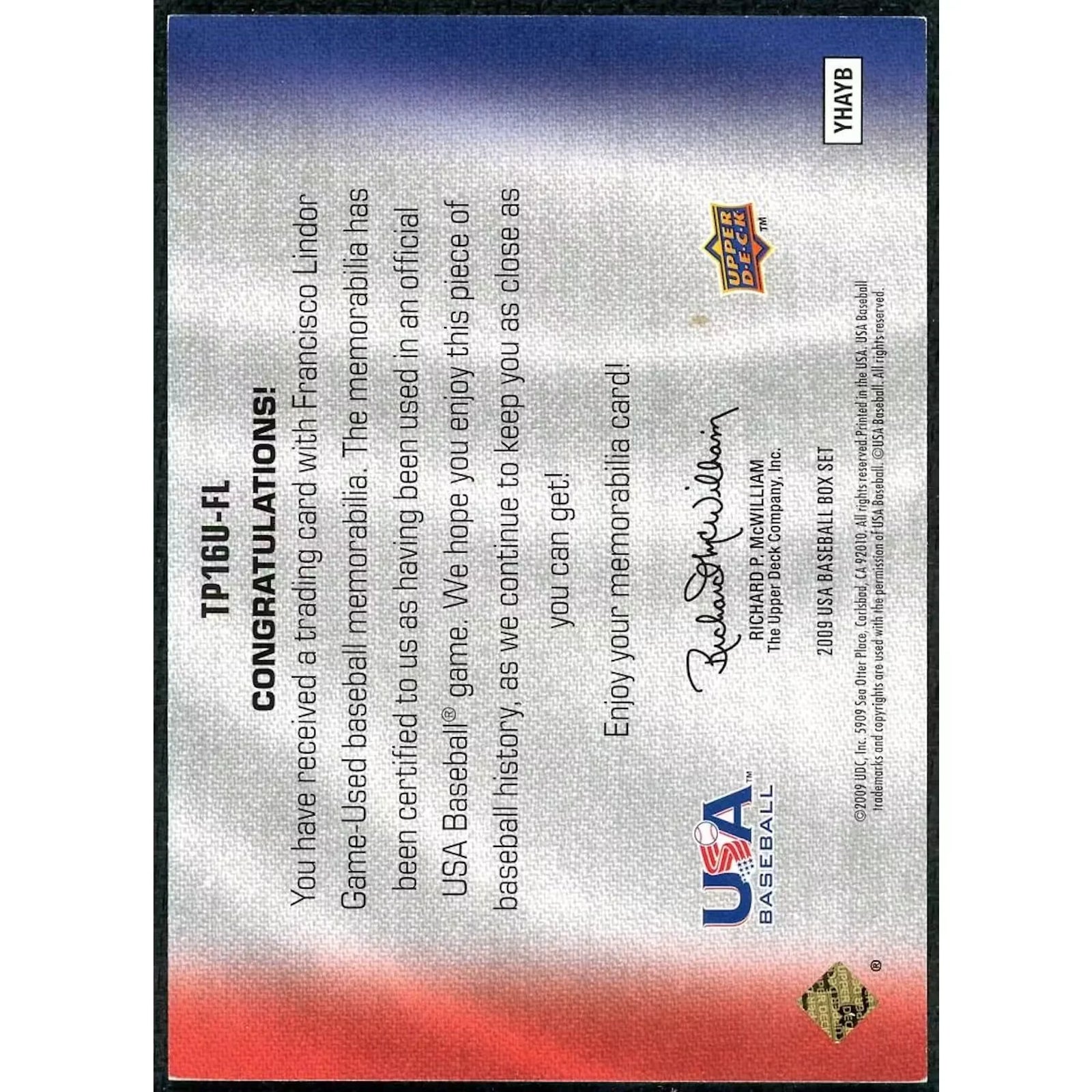 Francisco Lindor Signed 2009 Upper Deck Team USA Card | Auto/35