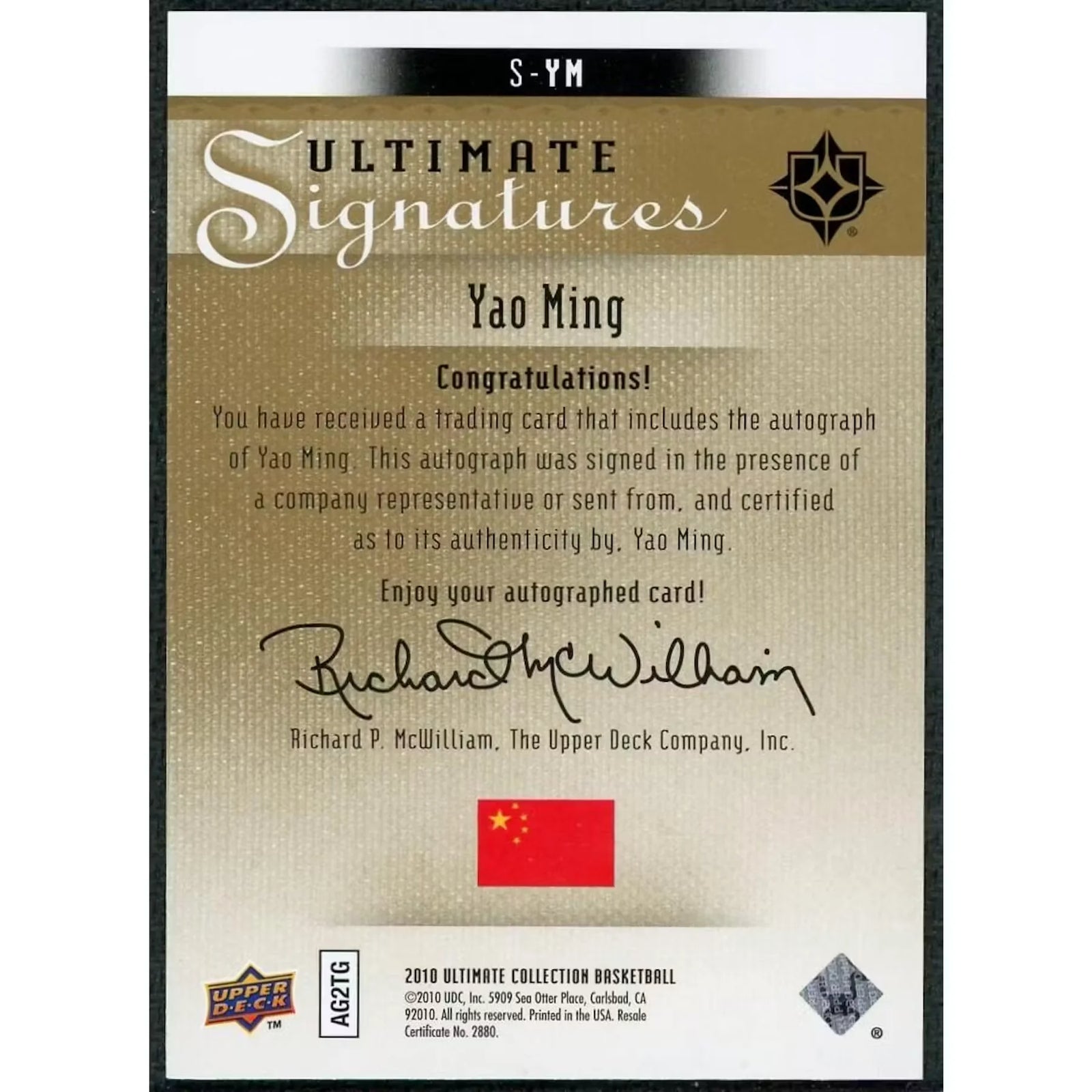 Yao Ming Signed 2010 Upper Deck Ultimate Signatures Card