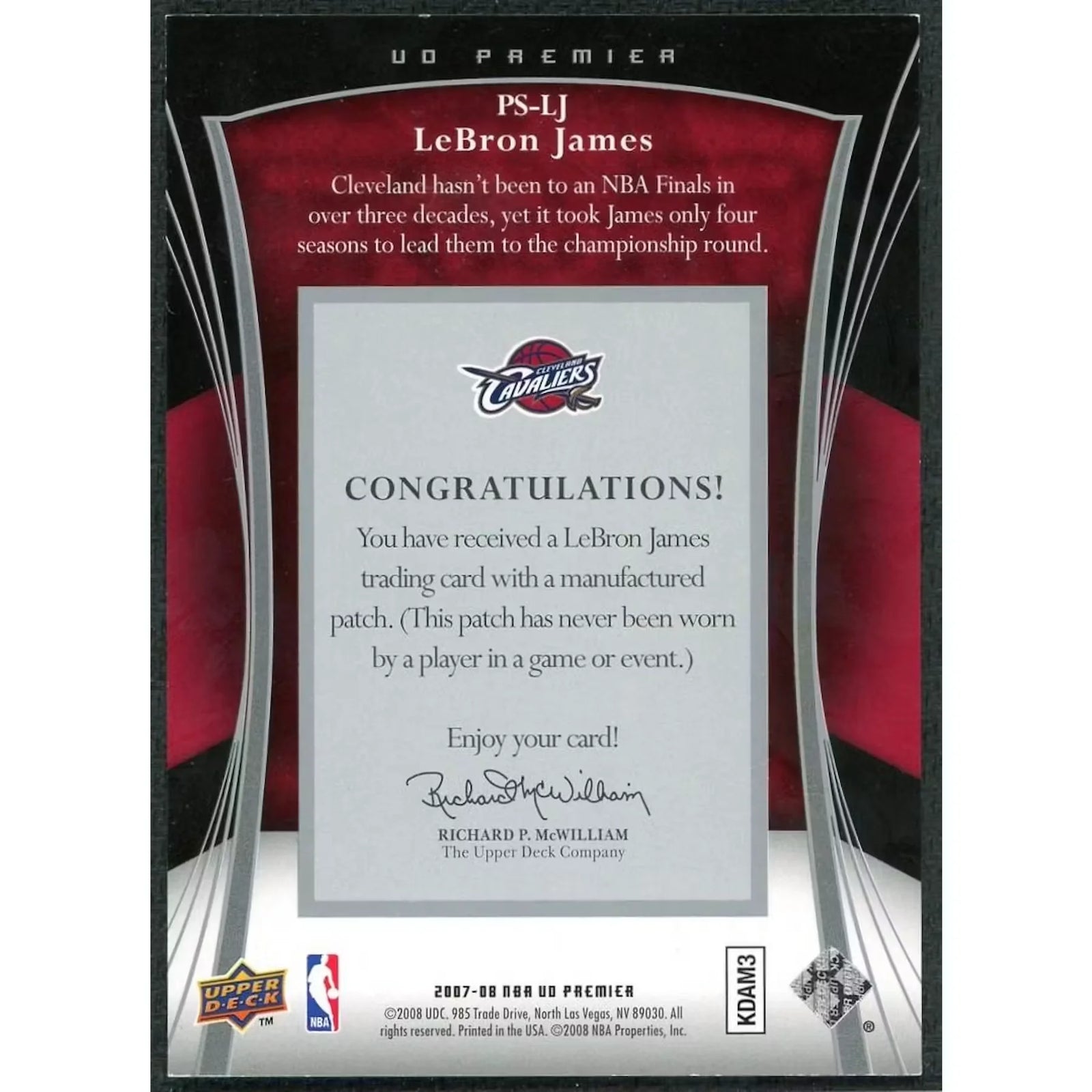 LeBron James 2007-08 Upper Deck Premier Stitchings Card | 40/50