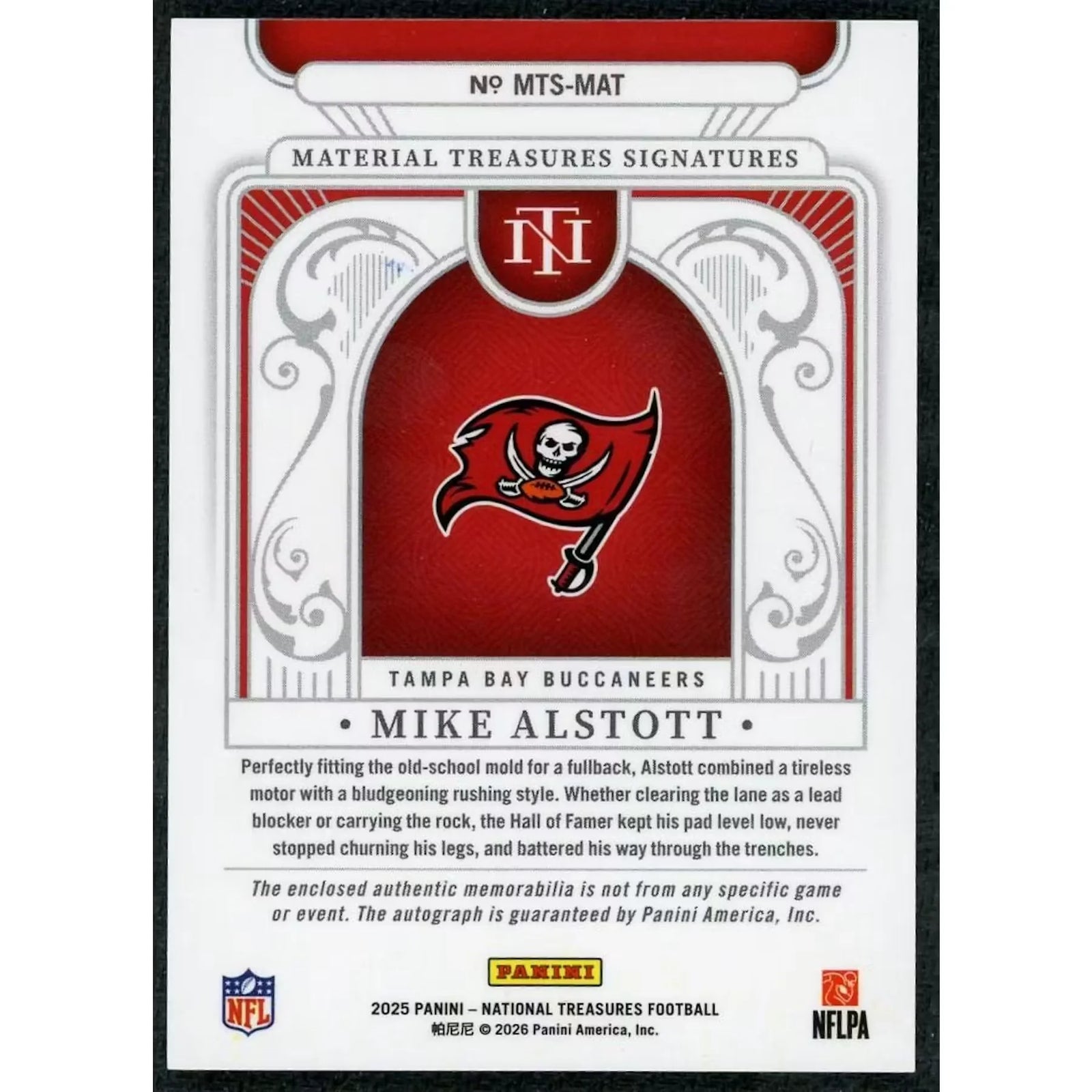 Mike Alstott 2025 National Treasures Patch Auto Card |/25