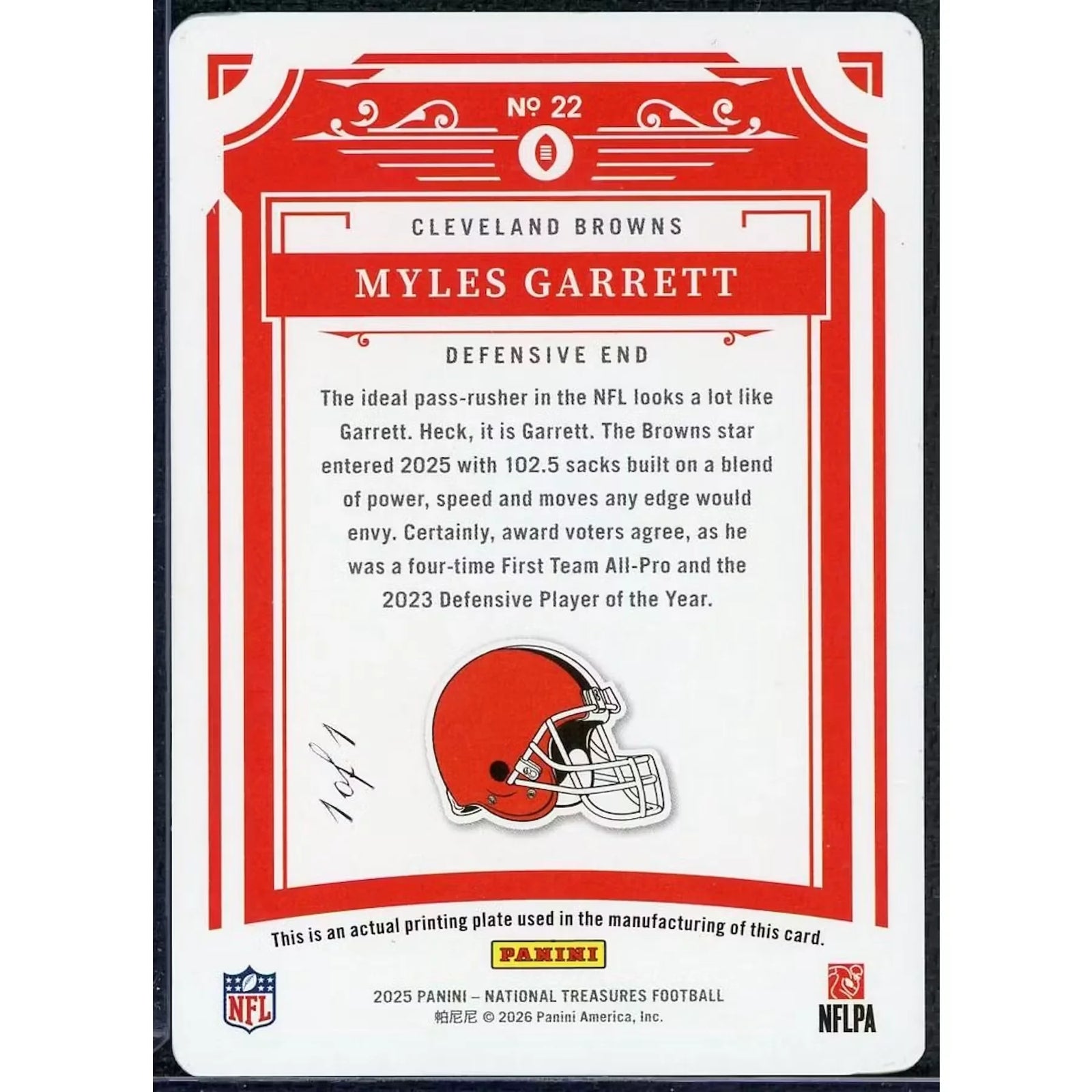 Myles Garrett Signed 2025 National Treasures Printing Plate | 1/1