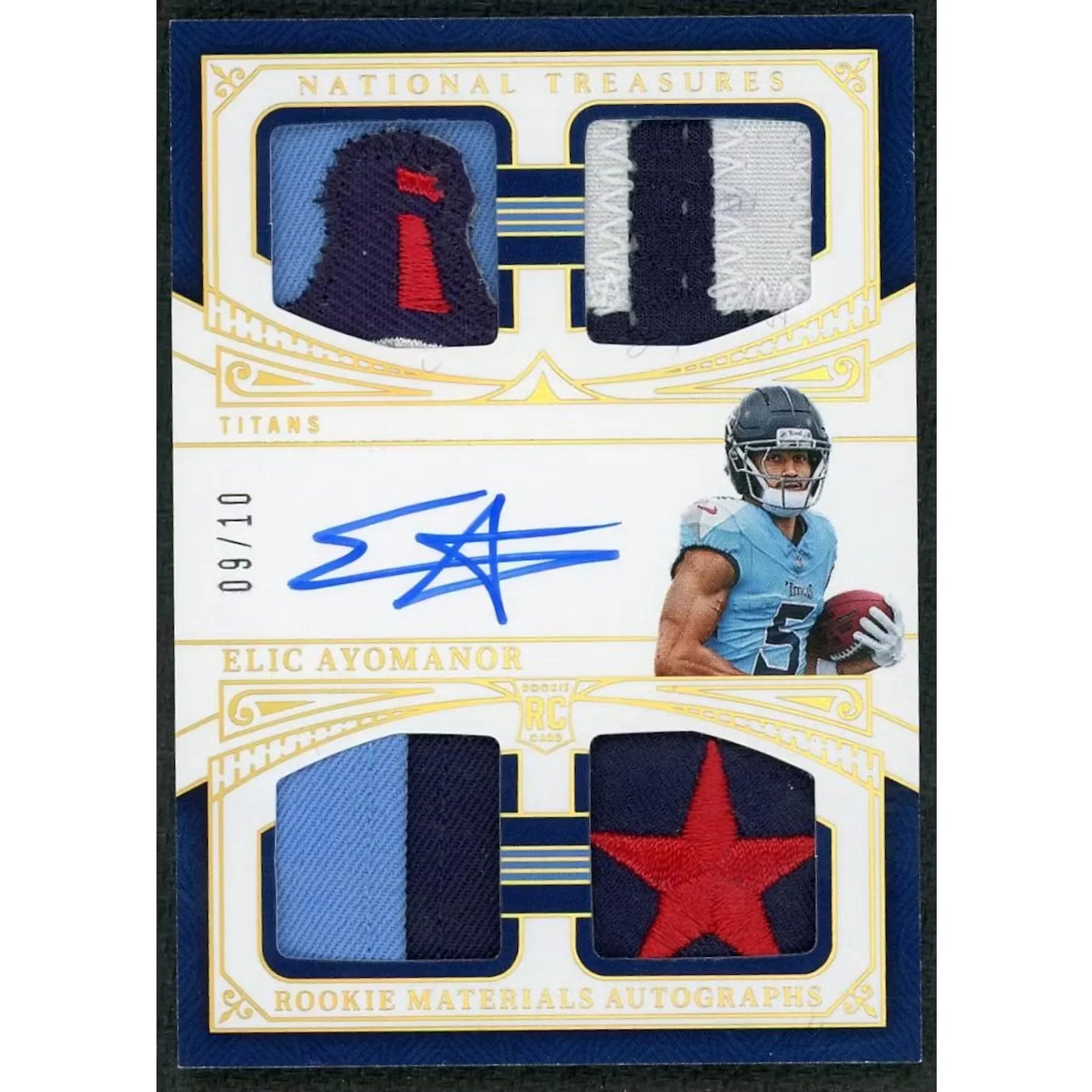 Elic Ayomanor Signed 2025 National Treasures Card | Quad Patch Auto/10
