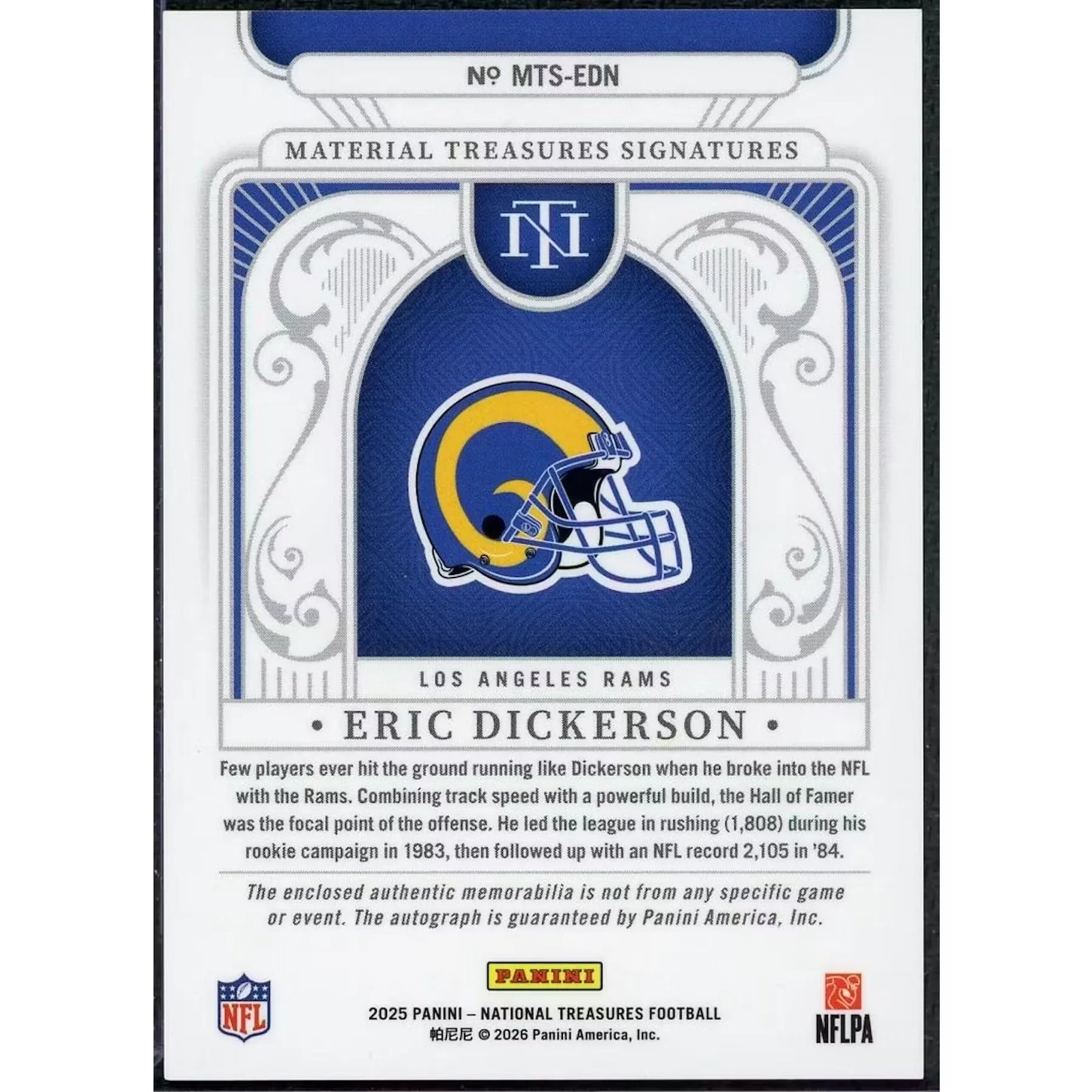 Eric Dickerson Signed Patch Card | 2025 National Treasures/49