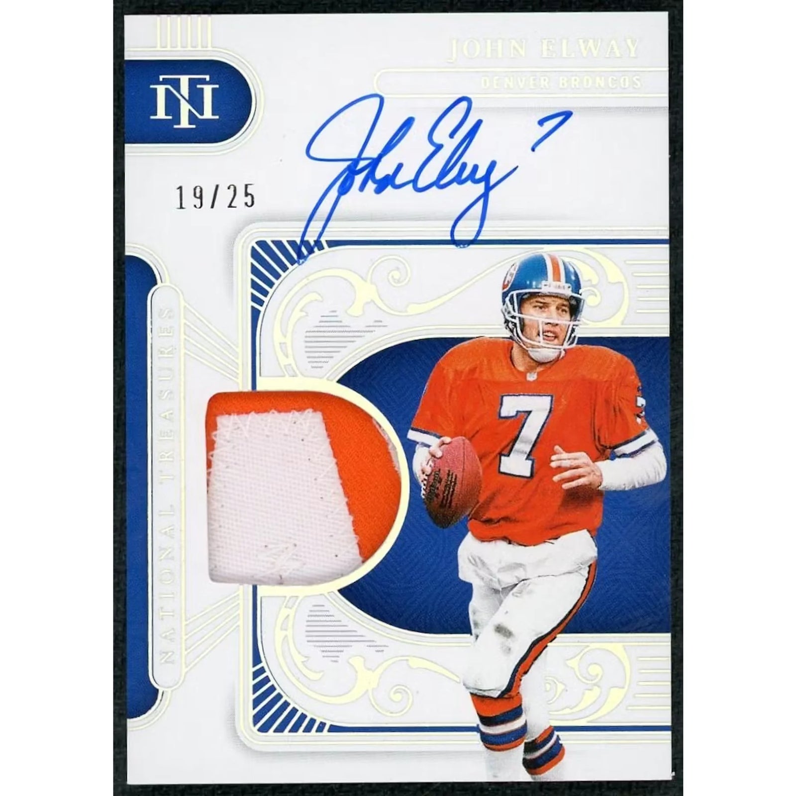 John Elway Signed 2025 National Treasures Card | Material Treasure/25