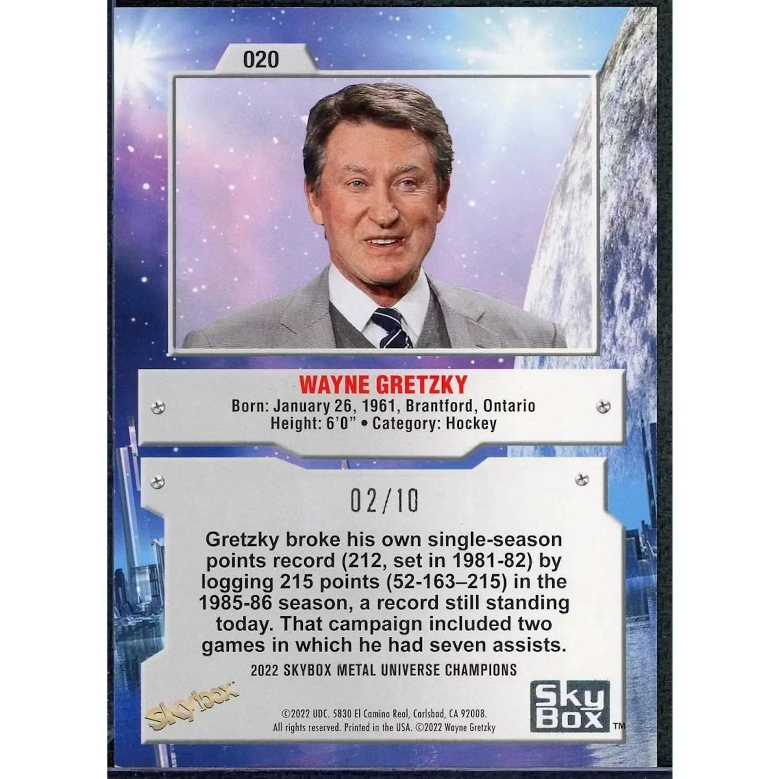Wayne Gretzky 2022 Skybox Metal Universe Champions Card | PMG Green/10