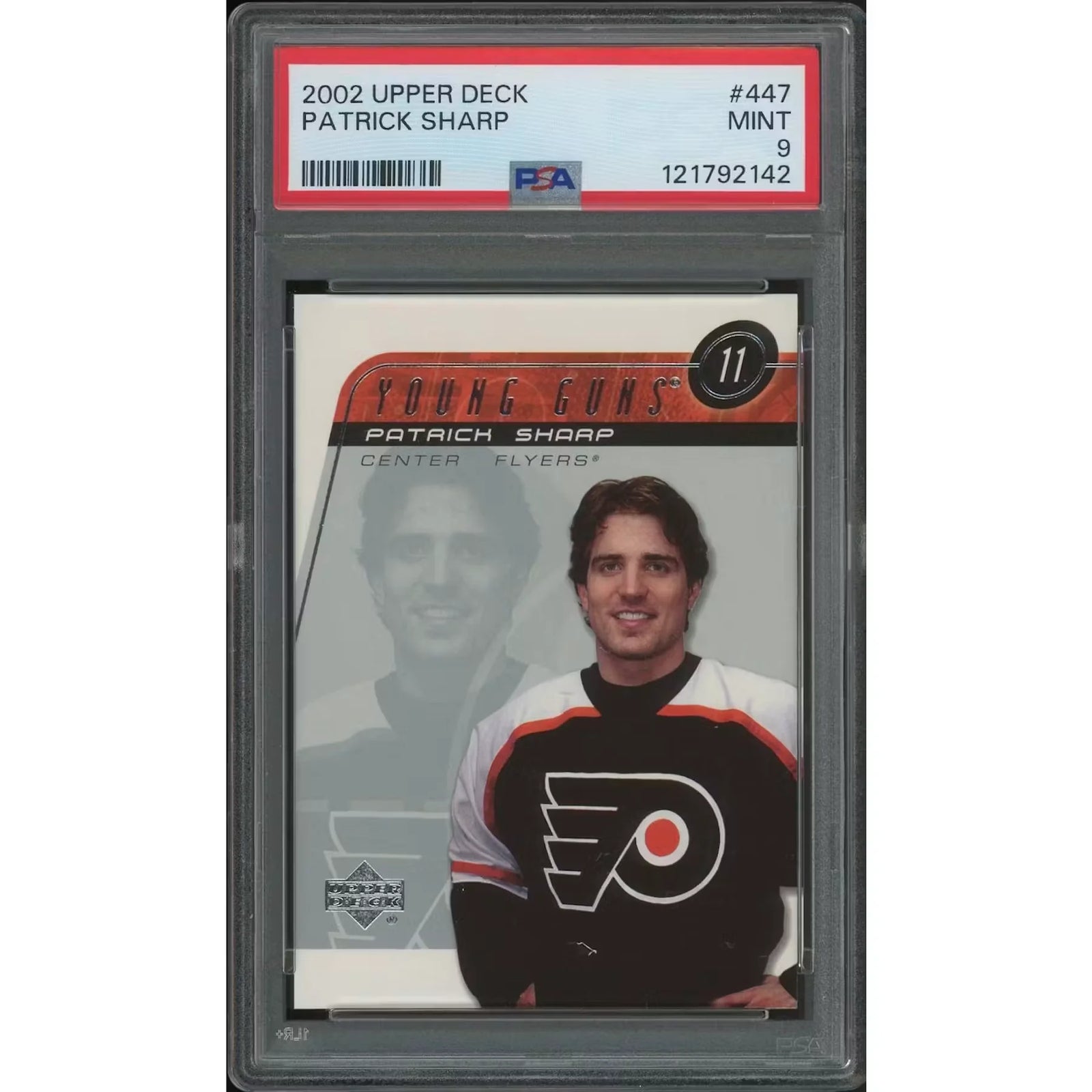 Patrick Sharp Signed 2002-03 Upper Deck Young Guns Rookie #447 Card | PSA 9 Mint