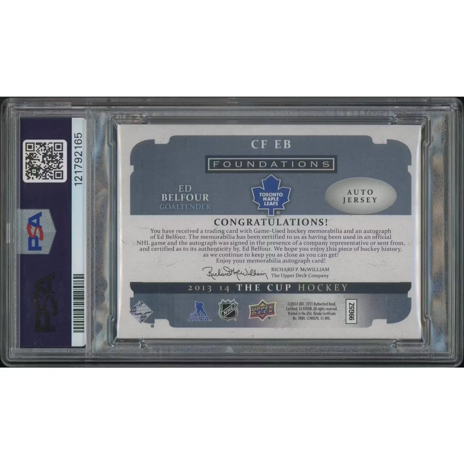 Ed Belfour Signed 2013-14 Upper Deck The Cup #11 Card | PSA 9 Mint