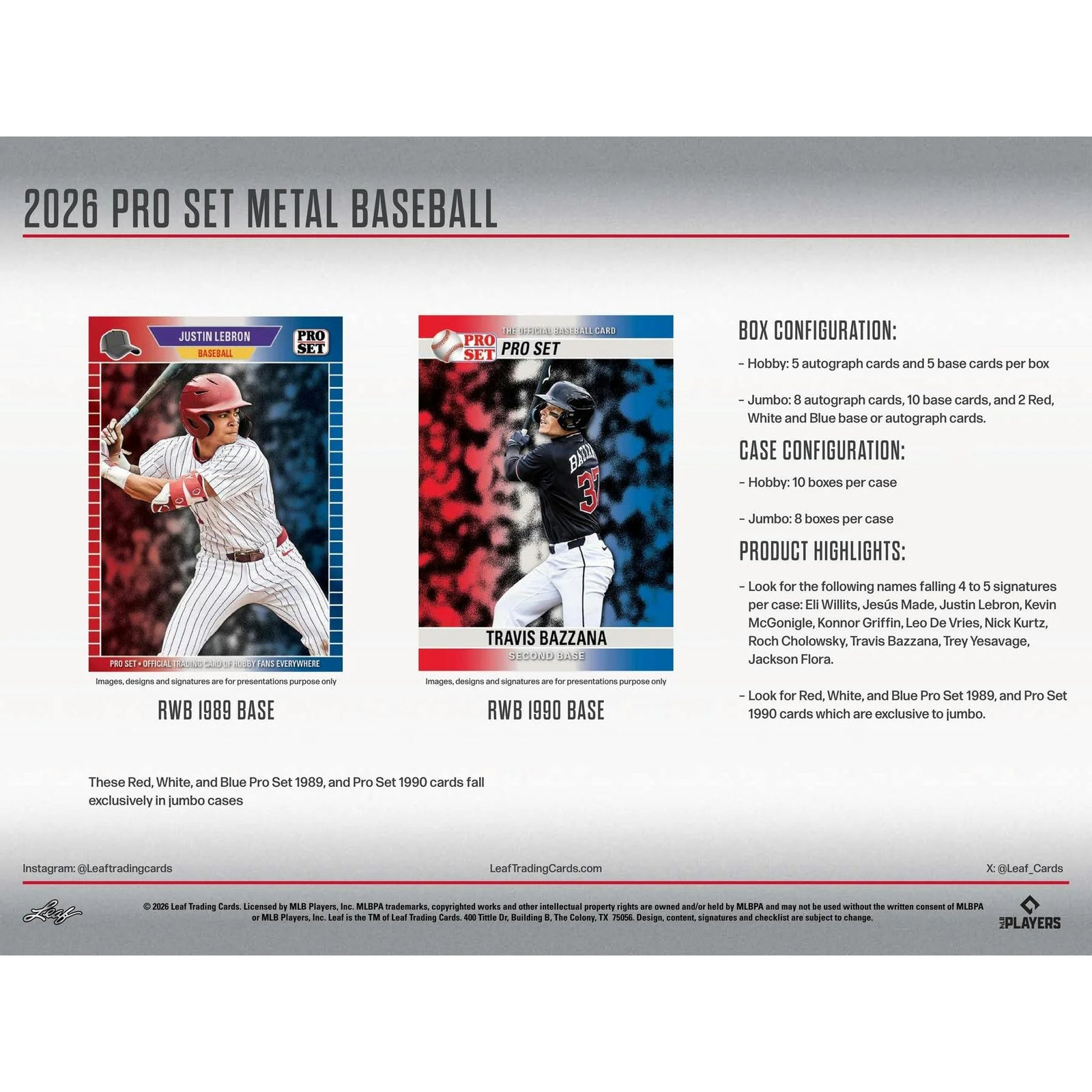 DRAFT - New 2026 Leaf Pro Set Metal Baseball Hobby 10-Box Case