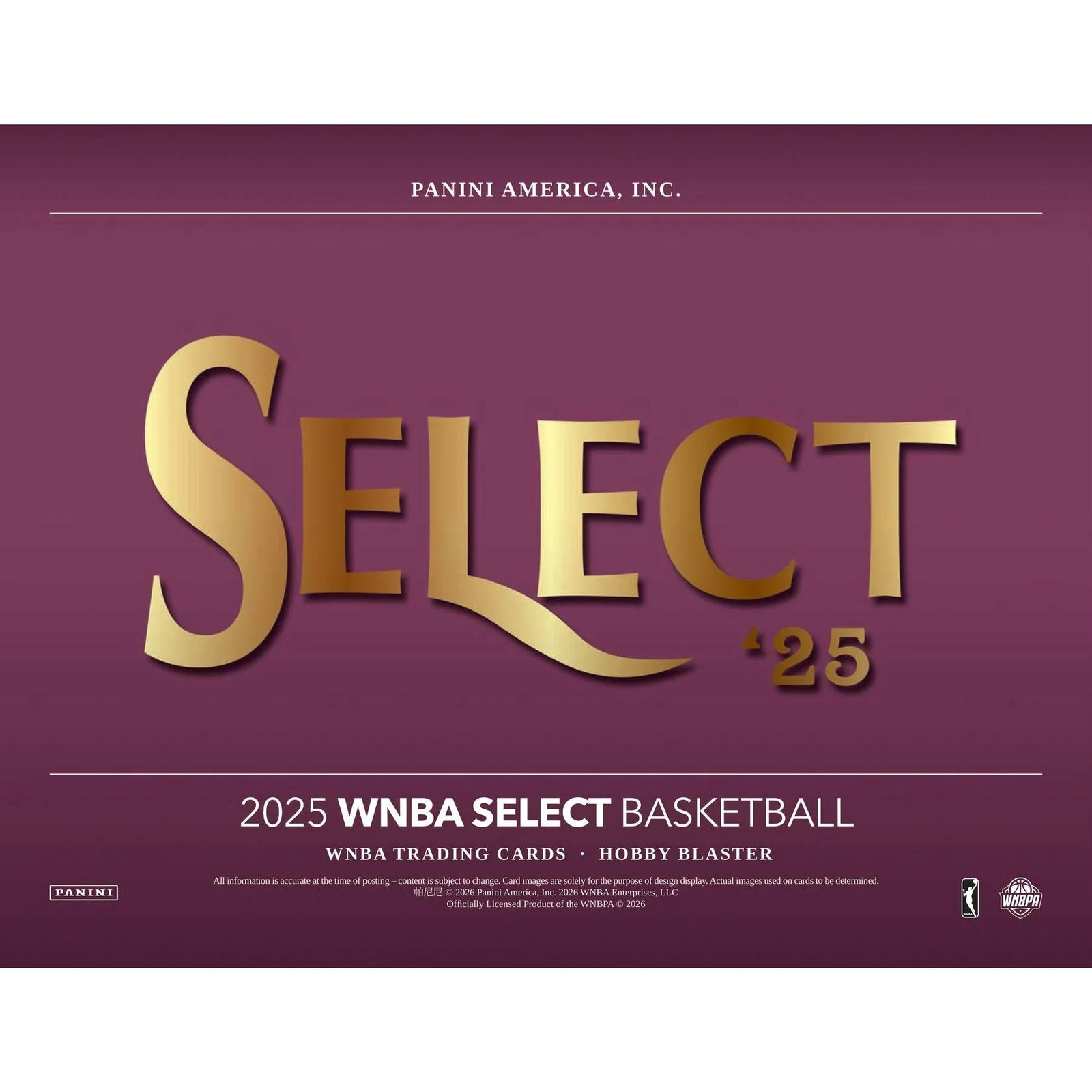 DRAFT - Presell 2025 Panini Select WNBA Basketball Blaster Hobby 20-Box Case (Presell) Releases May. 25th, 2026