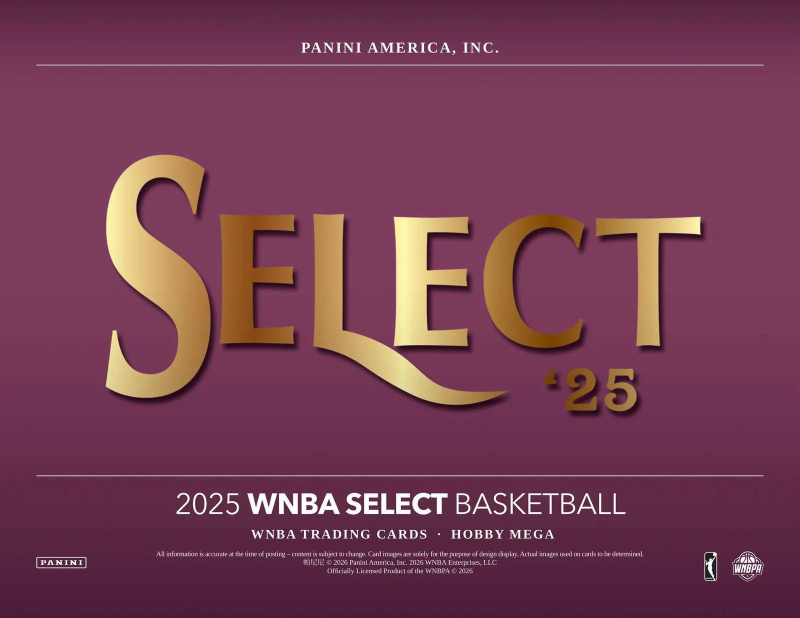 DRAFT - Presell 2025 Panini Select WNBA Basketball Mega Hobby 20-Box Case (Presell) Releases May. 25th, 2026