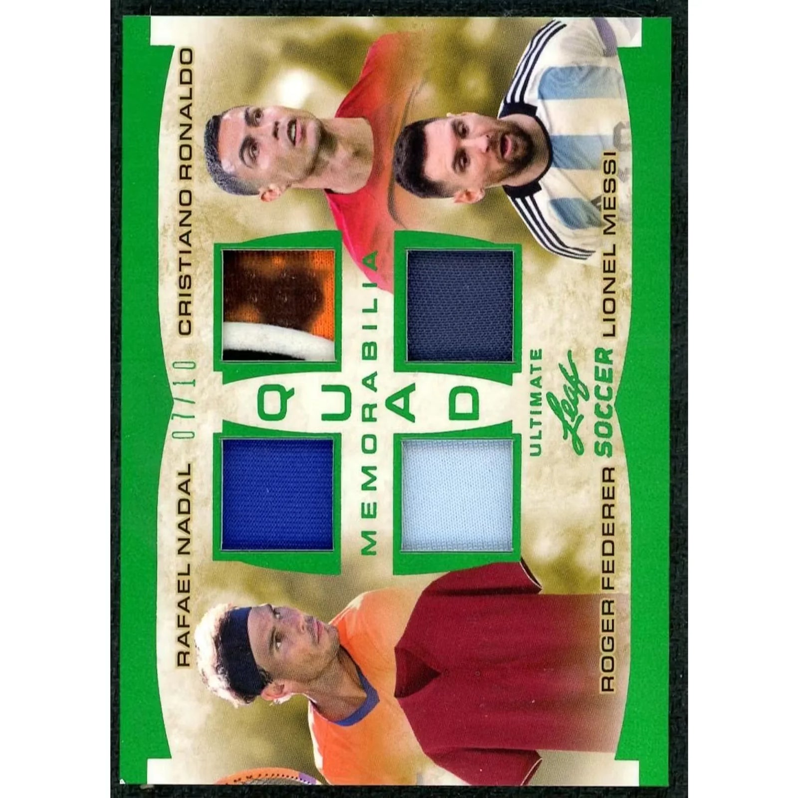 2023 Leaf Ultimate Messi Ronaldo Nadal Federer Quad Patch Card | Green/10