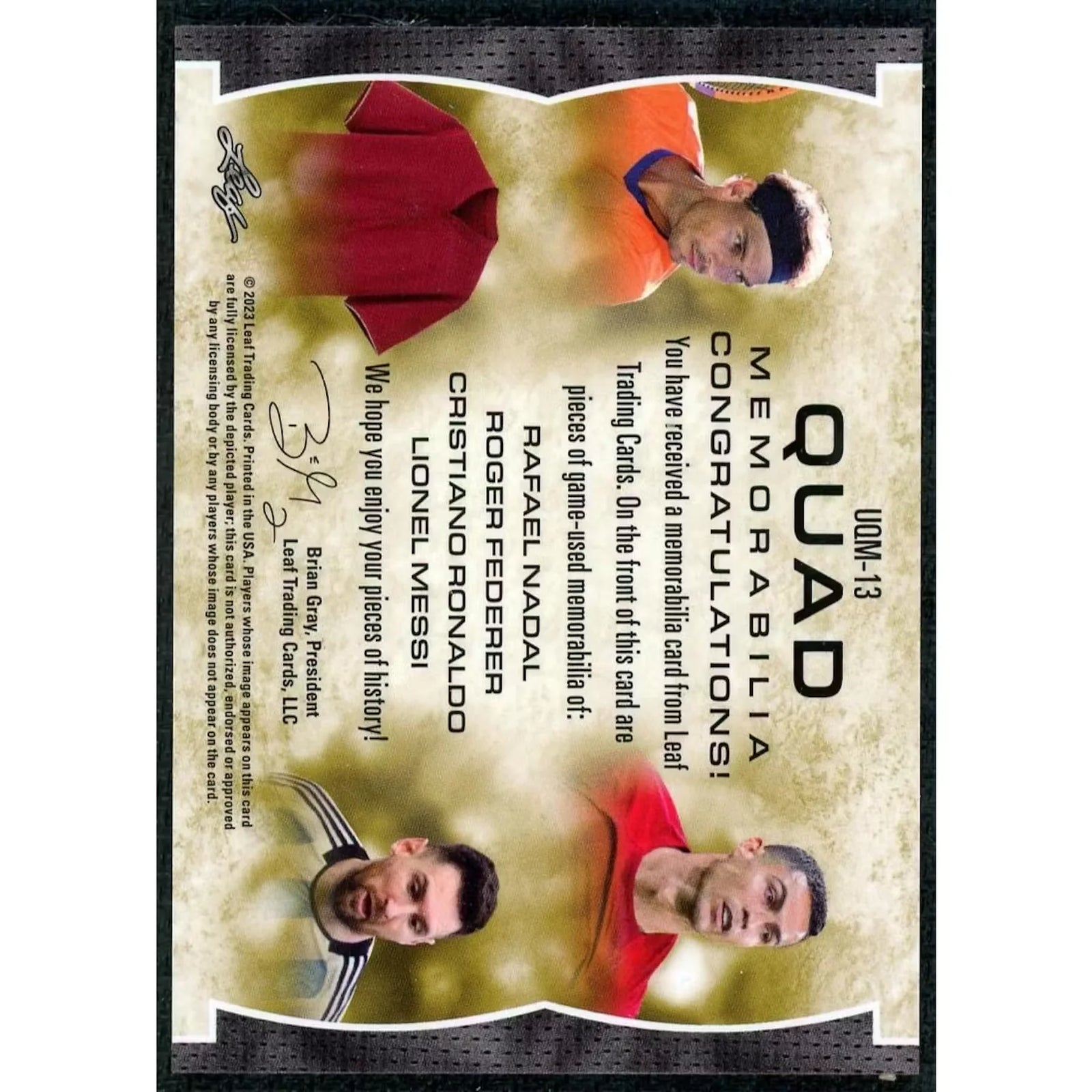 2023 Leaf Ultimate Messi Ronaldo Nadal Federer Quad Patch Card | Green/10