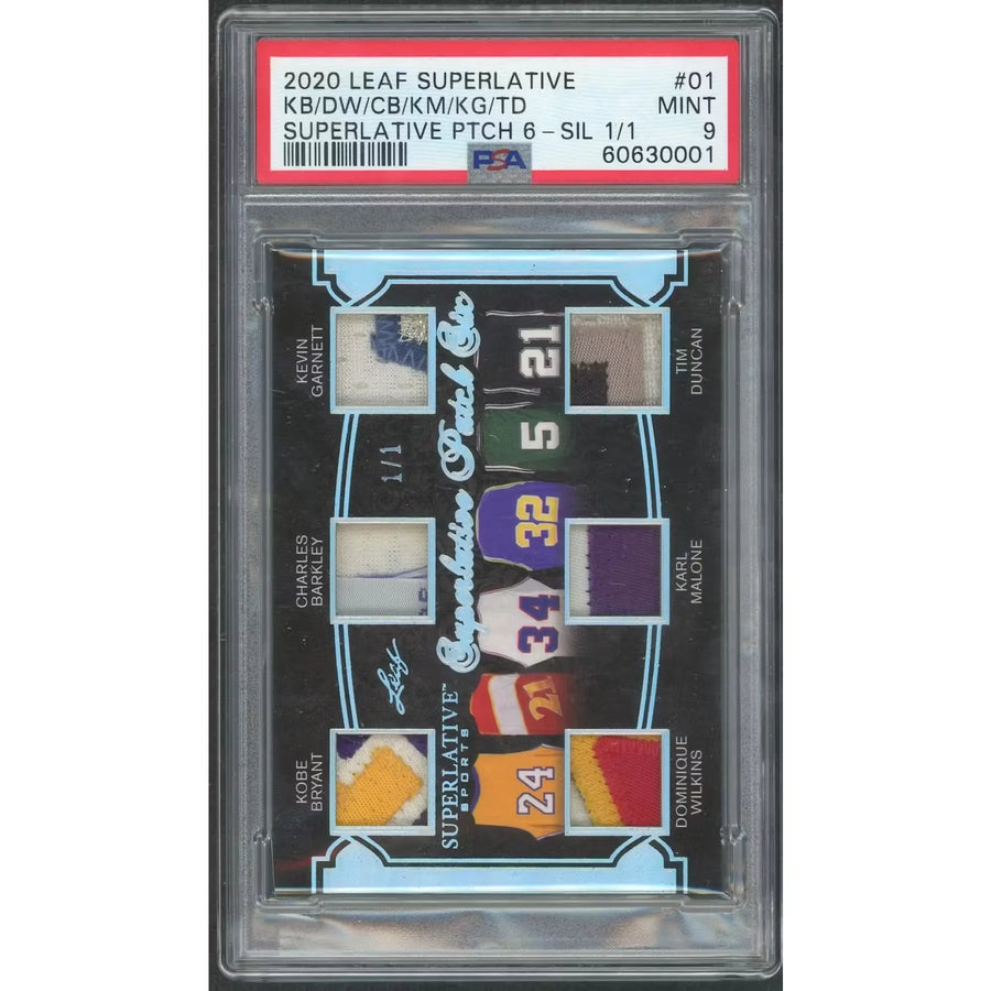 2020 Leaf Superlative 6-Patch Card | Kobe, Wilkins, Barkley, Malone, Garnett, Duncan PSA 9