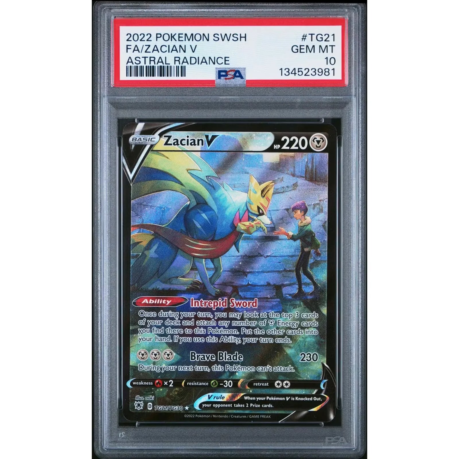 Zacian V Signed Pokemon Card | Astral Radiance TG21/TG30 PSA 10