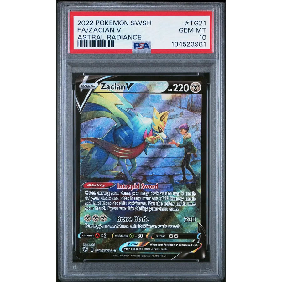 Zacian V Signed Pokemon Card | Astral Radiance TG21/TG30 PSA 10