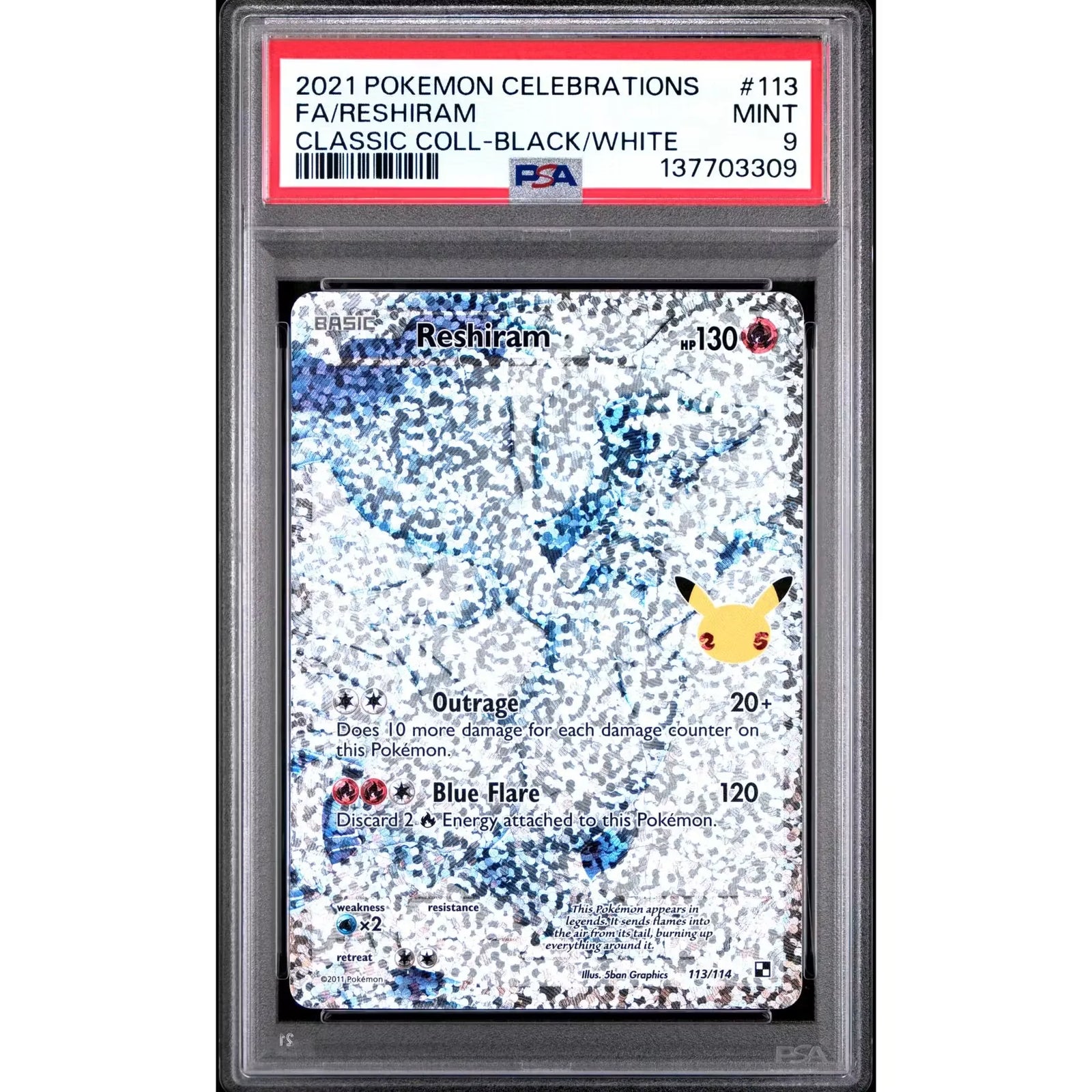 Reshiram 113/114 Pokemon Celebrations Classic Collection | PSA 9