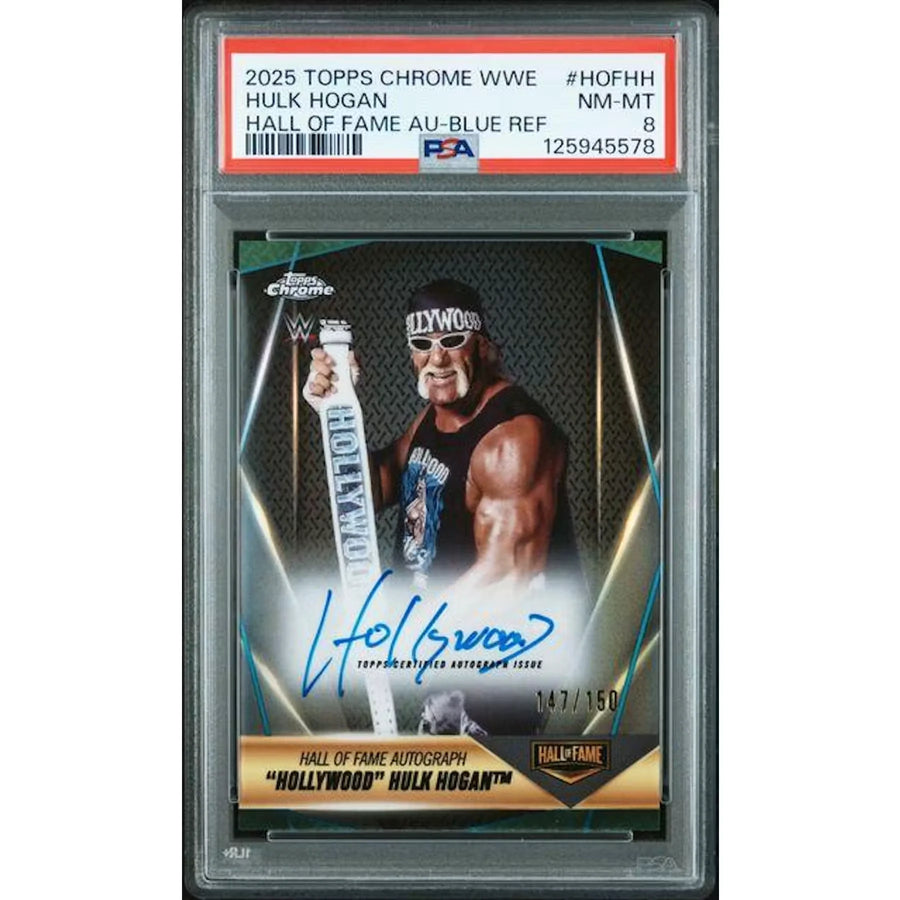 Hulk Hogan Signed 2025 Topps Chrome Hall of Fame Card | Blue Auto/150 PSA 8