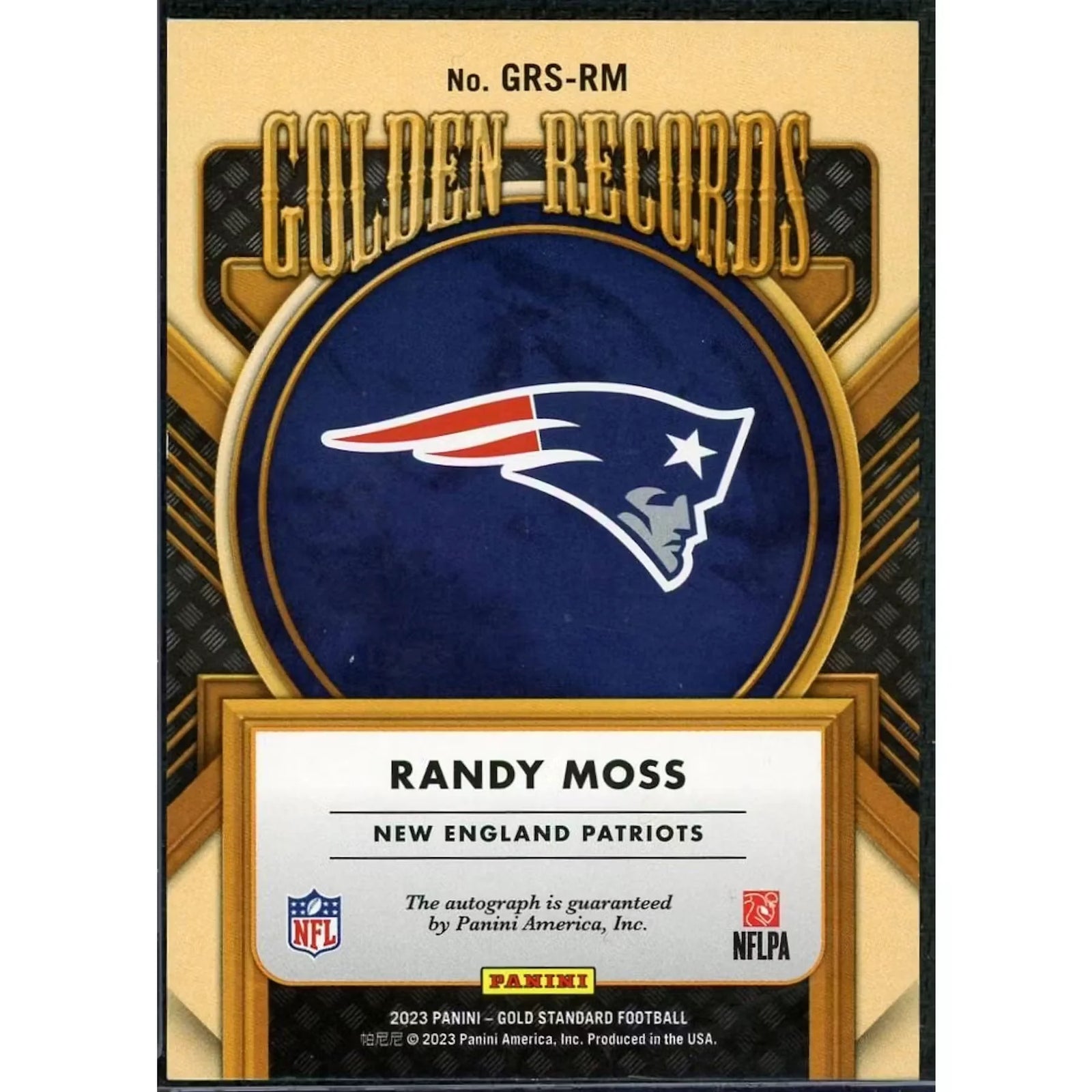 Randy Moss 2023 Panini Gold Standard Golden Records Auto |/10