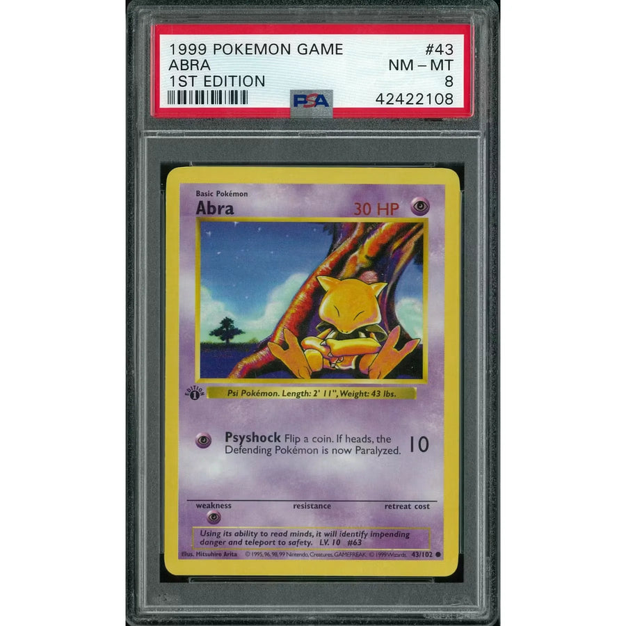 Pokemon Base Set 1st Edition Shadowless Abra 43/102 | PSA 8