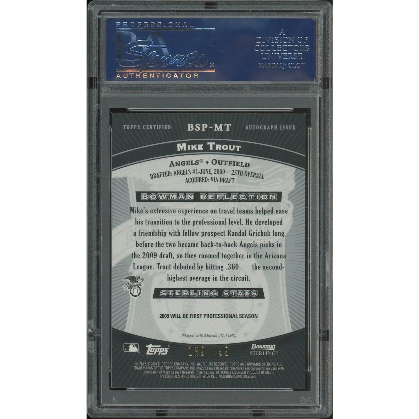 Mike Trout 2009 Bowman Sterling Refractor Rookie Auto | PSA 10 Gem Mint #139/199