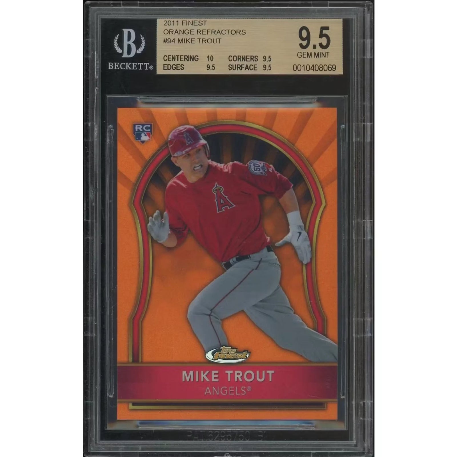 Mike Trout 2011 Topps Finest Orange Refractor Rookie Card | BGS 9.5 #13/99