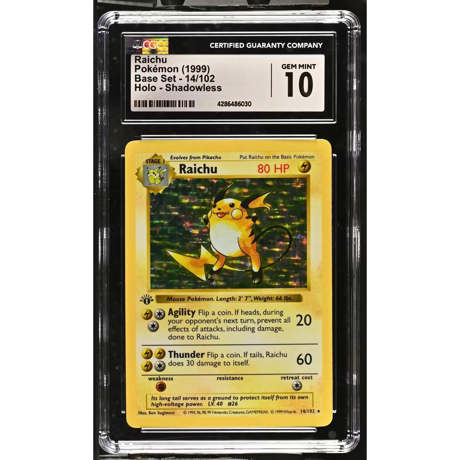 Pokemon Base Set Raichu 1st Edition Shadowless | CGC 10 Gem Mint