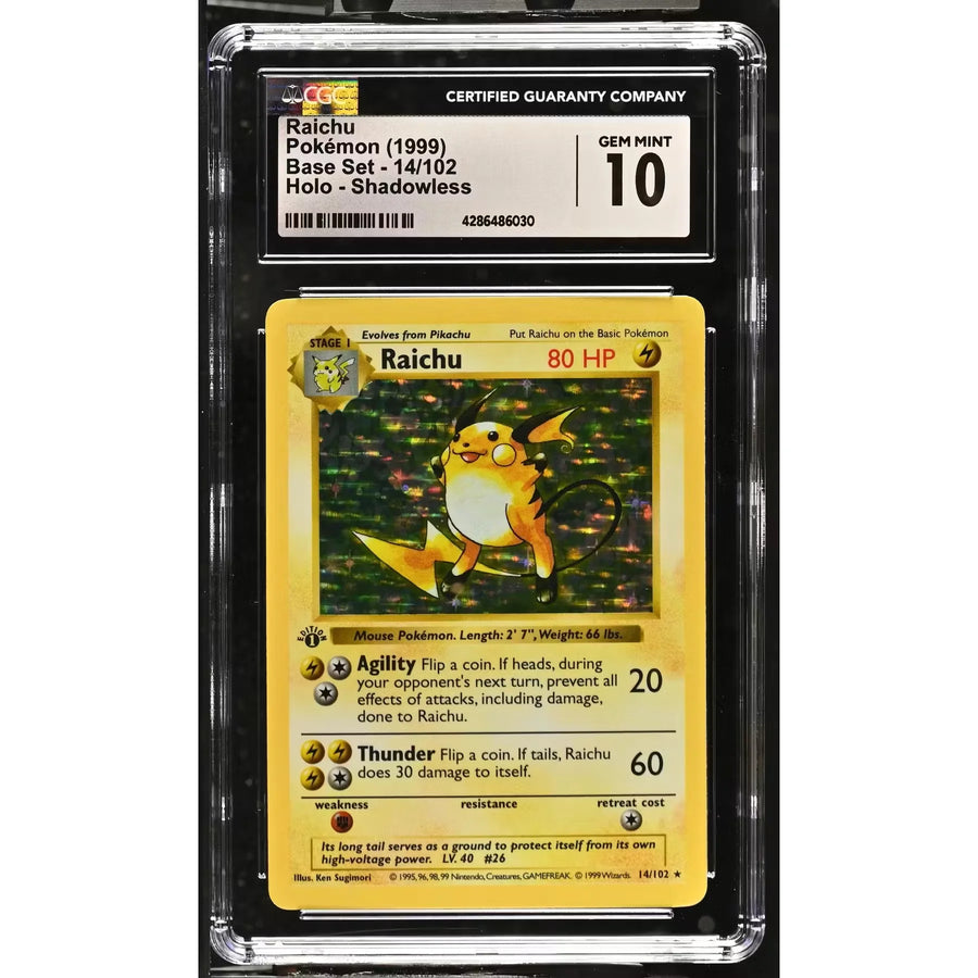 Pokemon Base Set Raichu 1st Edition Shadowless | CGC 10 Gem Mint