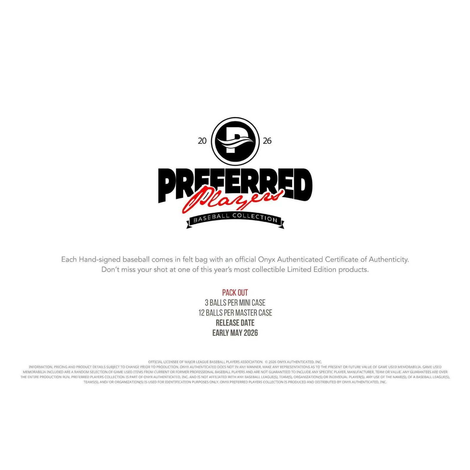 DRAFT - New 2026 Onyx Preferred Players Collection Autographed Baseball Hobby 3-Box Case