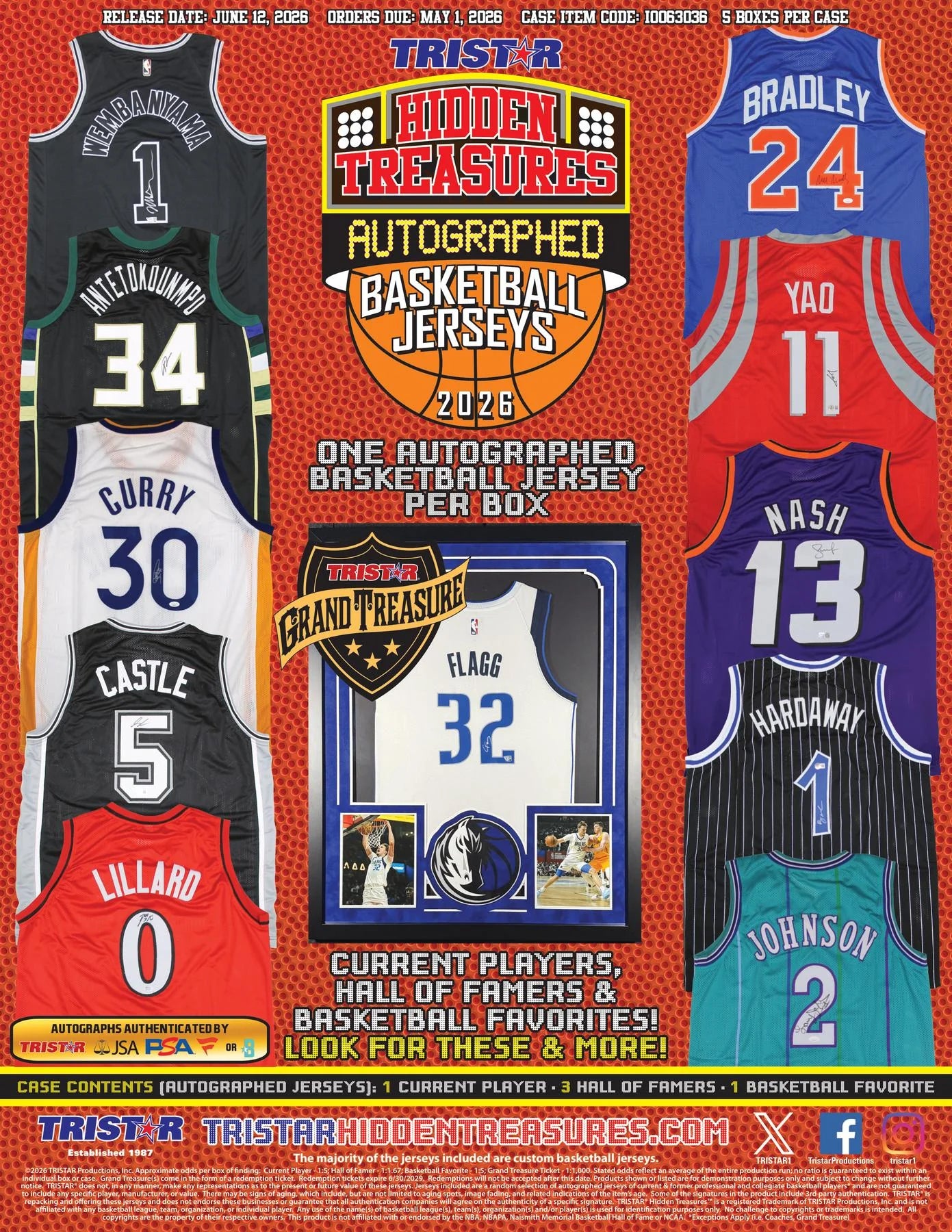 DRAFT - Presell 2026 TriStar Hidden Treasures Autographed Basketball Jersey Hobby Box (Presell) Releases Jun. 12th, 2026