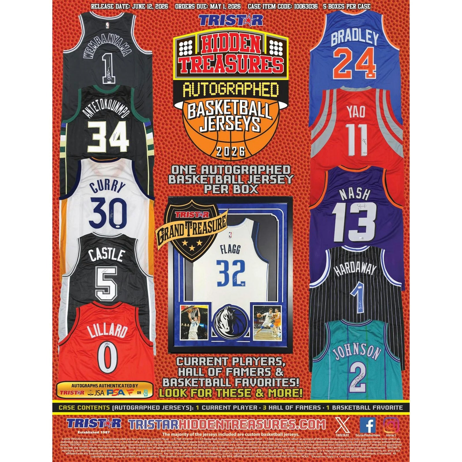 DRAFT - Presell 2026 TriStar Hidden Treasures Autographed Basketball Jersey Hobby 5-Box Case (Presell) Releases Jun. 12th, 2026