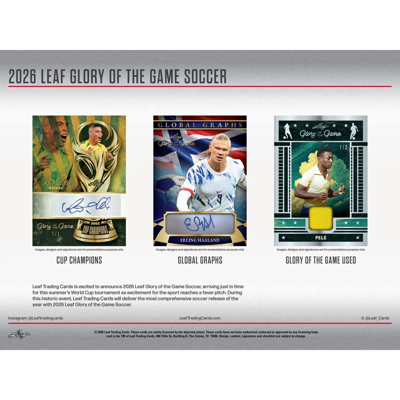 DRAFT - Presell 2026 Leaf Glory of the Game Soccer Hobby 10-Box Case (Presell) Releases Jul. 3rd, 2026